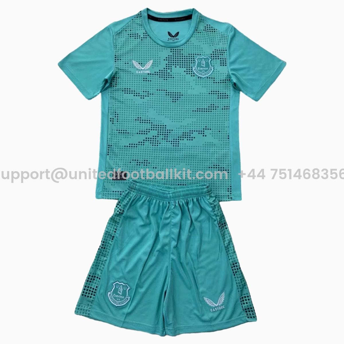 Unitedfootballkit.com | Everton 24-25 Lake Blue Goalkeeper Kids Kit -Customize Name, Number and Patch | Worldwide Shipping