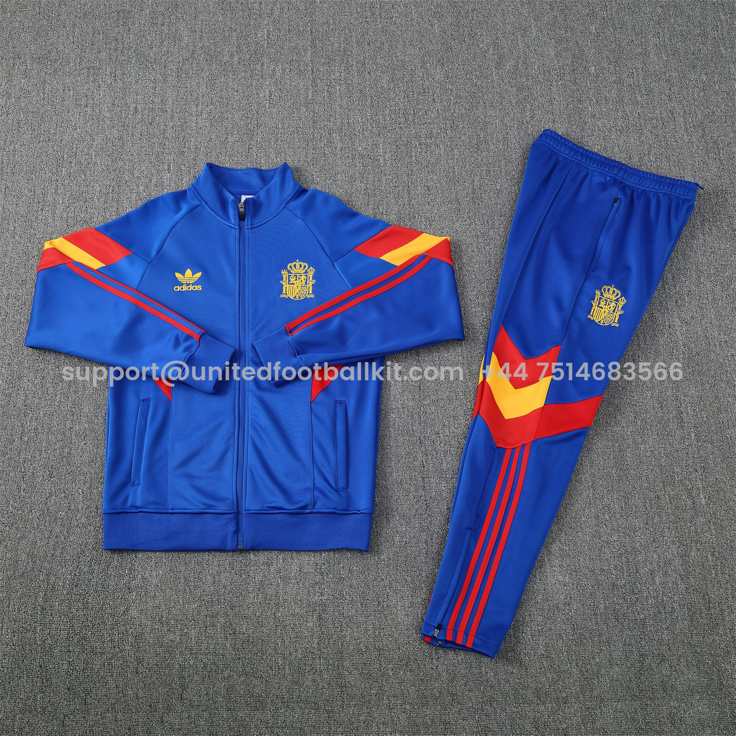 Unitedfootballkit.com | Spain 25-26 Jacket Training Tracksuit - Blue Jackets & Pants with Red and Yellow -Customize Name, Number and Patch | Worldwide Shipping
