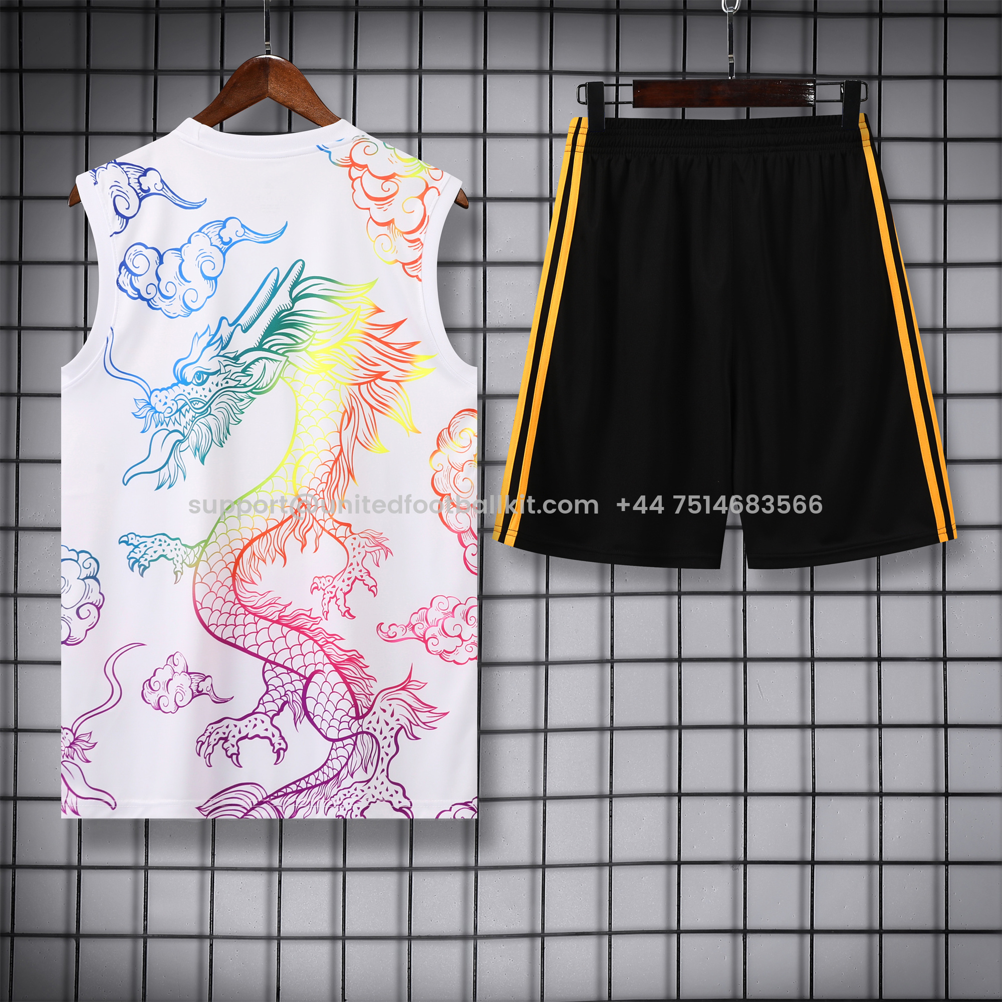 Unitedfootballkit.com | Real Madrid 24-25 Vest Training Set - White Dragon -Customize Name, Number and Patch | Worldwide Shipping