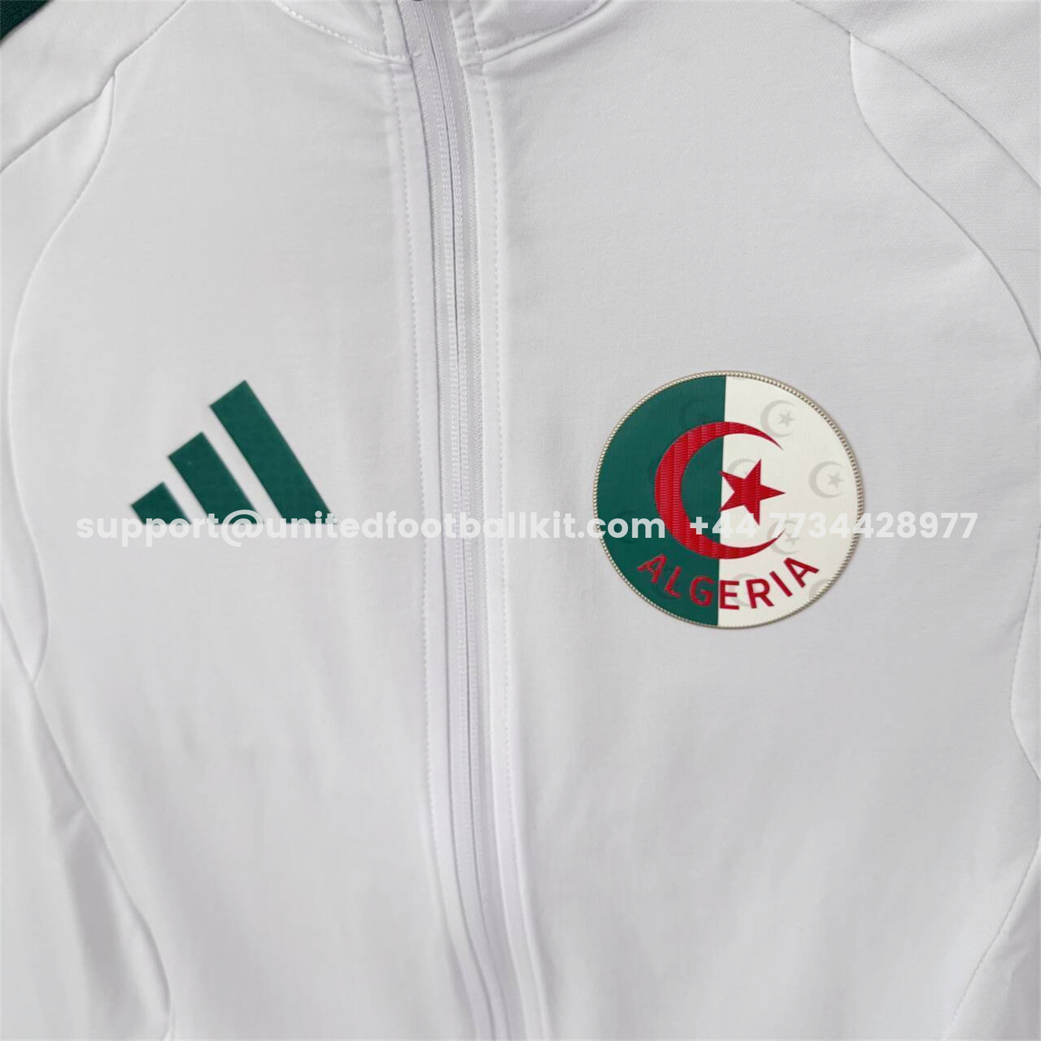 Unitedfootballkit.com | Algeria 25-26 Windbreaker Training Set - White With Black Top and Pants -Customize Name, Number and Patch | Worldwide Shipping