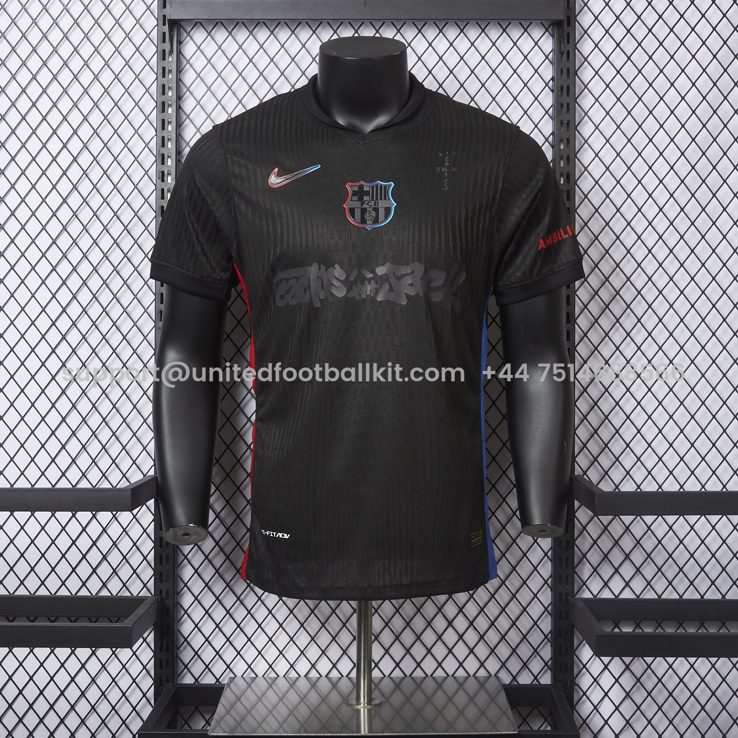 Unitedfootballkit.com | 【New】Barcelona x Travis Scott 24-25 Away Pure Black Jersey - Player Version -Customize Name, Number and Patch | Worldwide Shipping