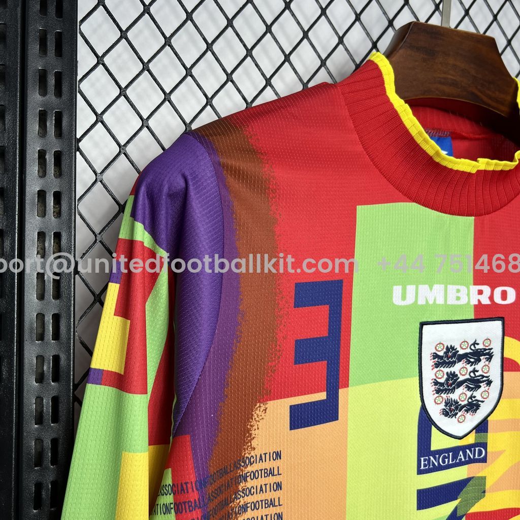 Unitedfootballkit.com | Retro England 1996 Goalkeeper Long Sleeve Jersey -Customize Name, Number and Patch | Worldwide Shipping
