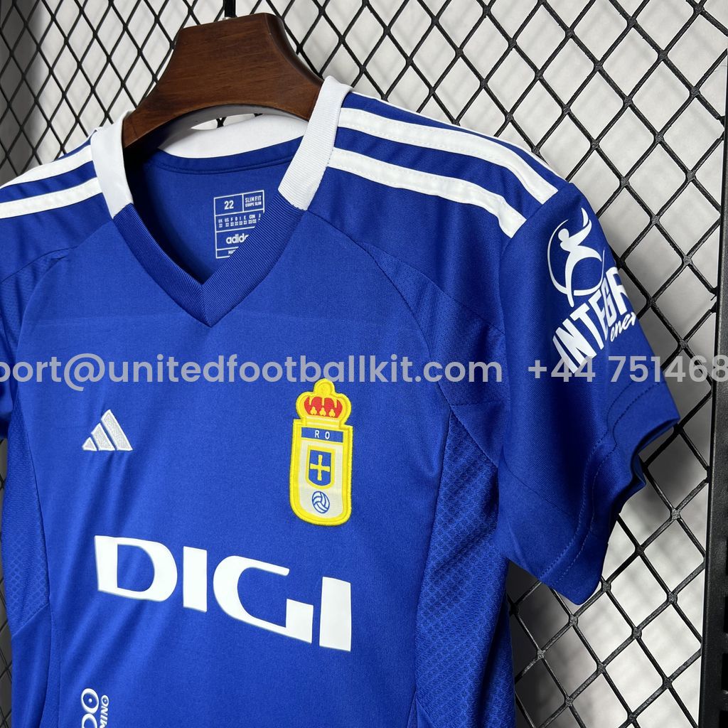 Unitedfootballkit.com | Real Oviedo 24-25 Home Kids Kit -Customize Name, Number and Patch | Worldwide Shipping