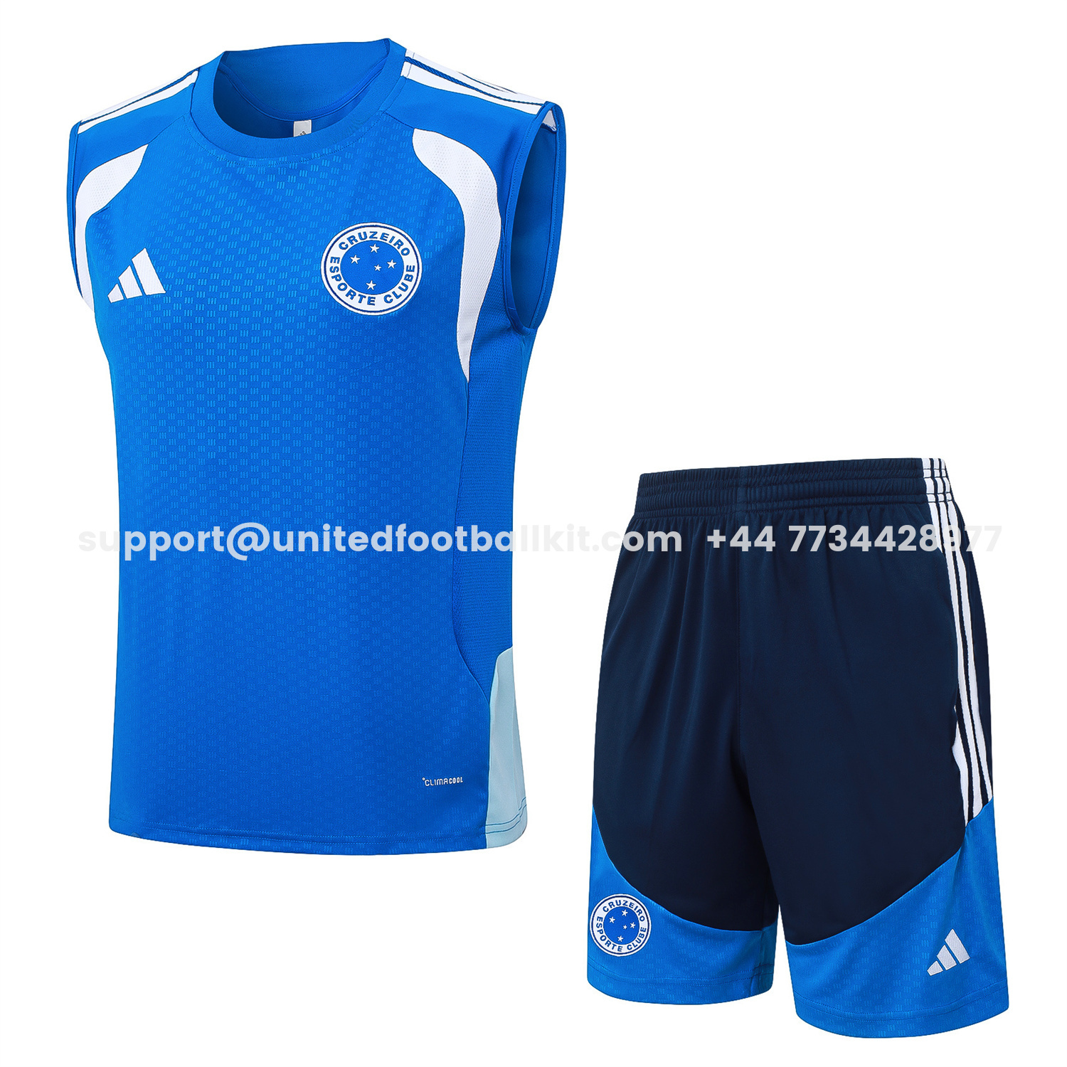 Unitedfootballkit.com | Cruzeiro 25-26 Vest Training Set - Ocean Blue Vest and Dark Blue Shorts -Customize Name, Number and Patch | Worldwide Shipping