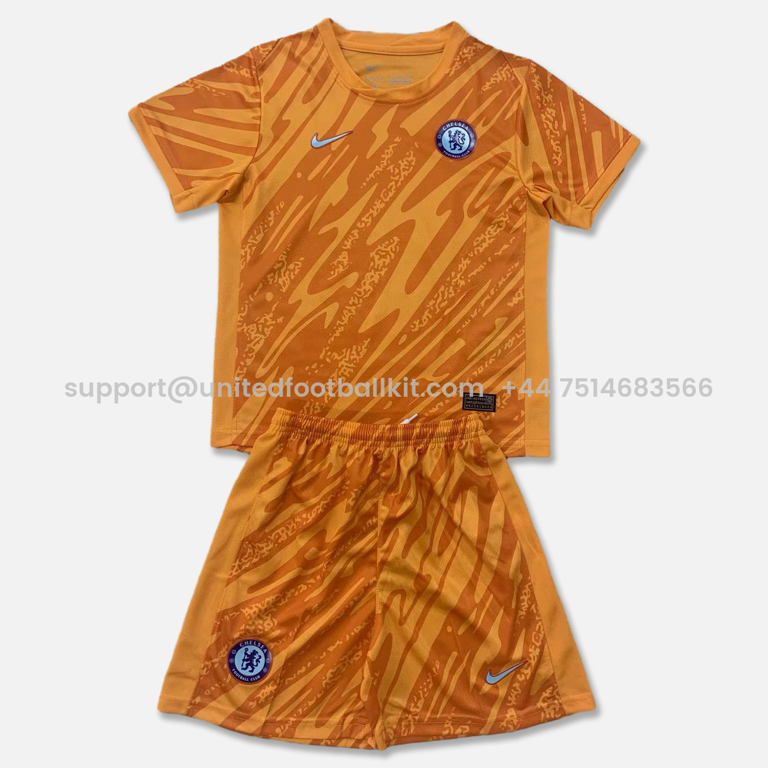 Unitedfootballkit.com | C.H.E.L.S.E.A 24-25 Orange Goalkeeper Kids Kit -Customize Name, Number and Patch | Worldwide Shipping