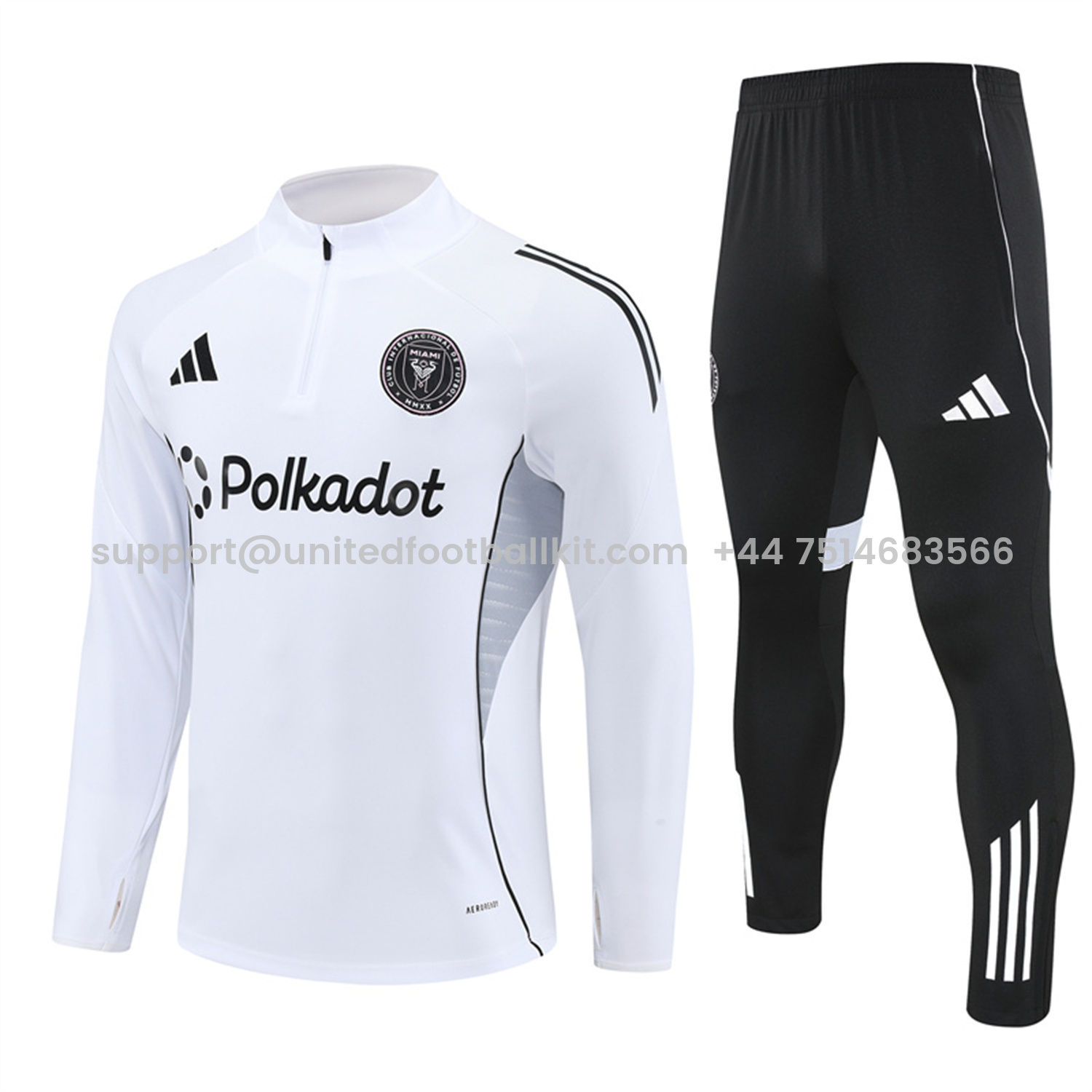 Unitedfootballkit.com | INT M.A.M 25-26 Kid Long Sleeves Training Set - White Top & Black Pants -Customize Name, Number and Patch | Worldwide Shipping