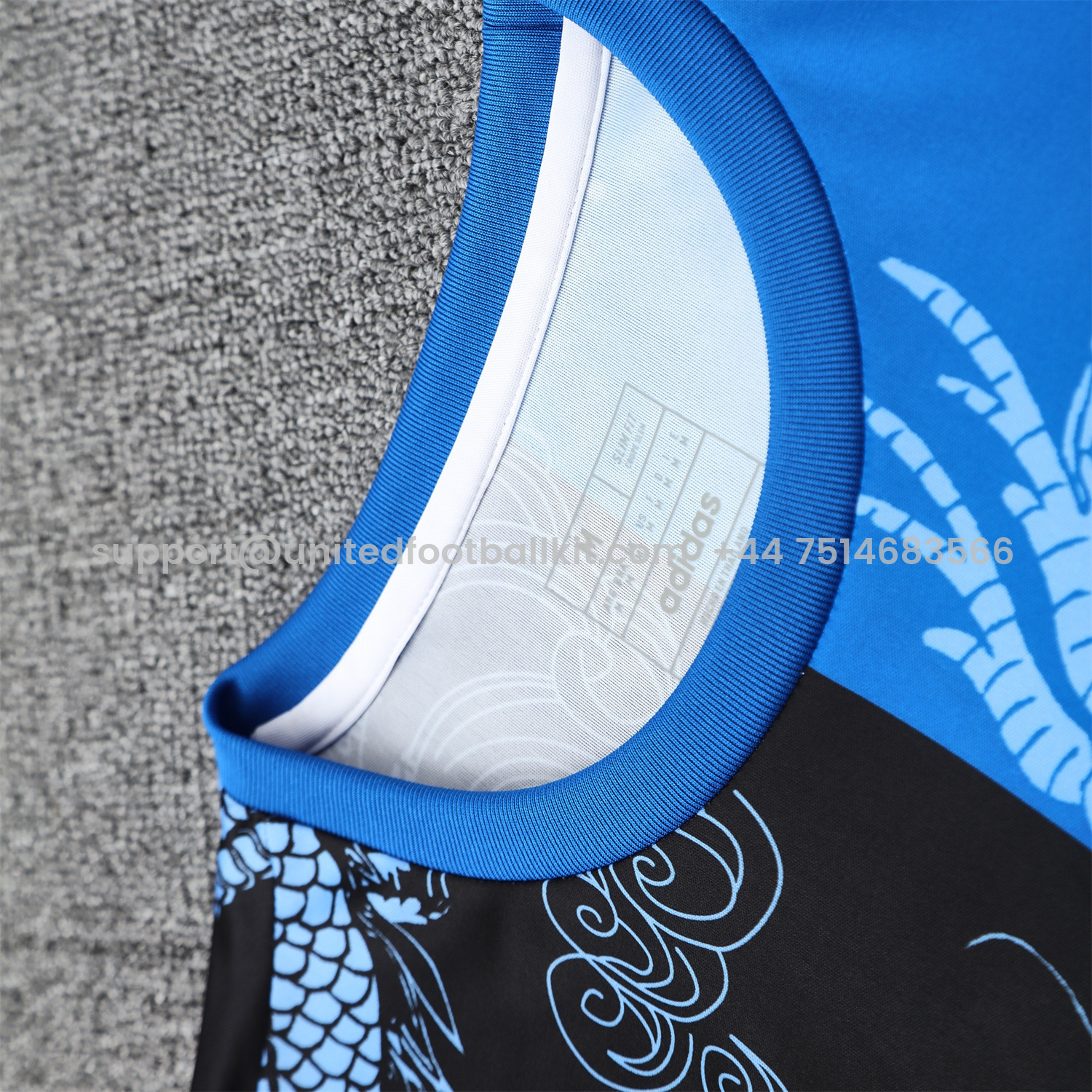 Unitedfootballkit.com | Real Madrid 25-26 Short-Sleeve Training Set - Blue Black Dragon Top & Black-White Shorts -Customize Name, Number and Patch | Worldwide Shipping