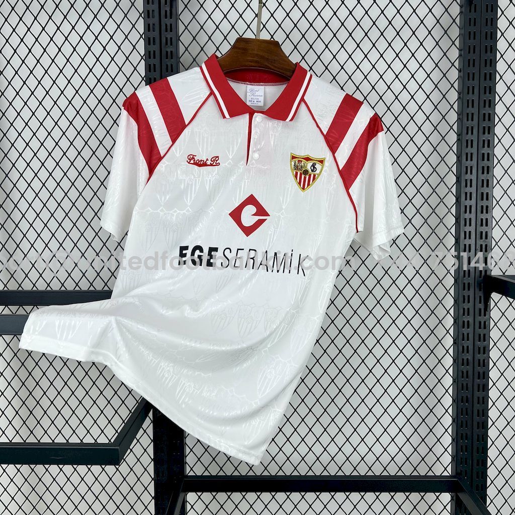 Unitedfootballkit.com | Retro Sevilla FC 1992-93 Home Jersey with Chest Sponsor -Customize Name, Number and Patch | Worldwide Shipping