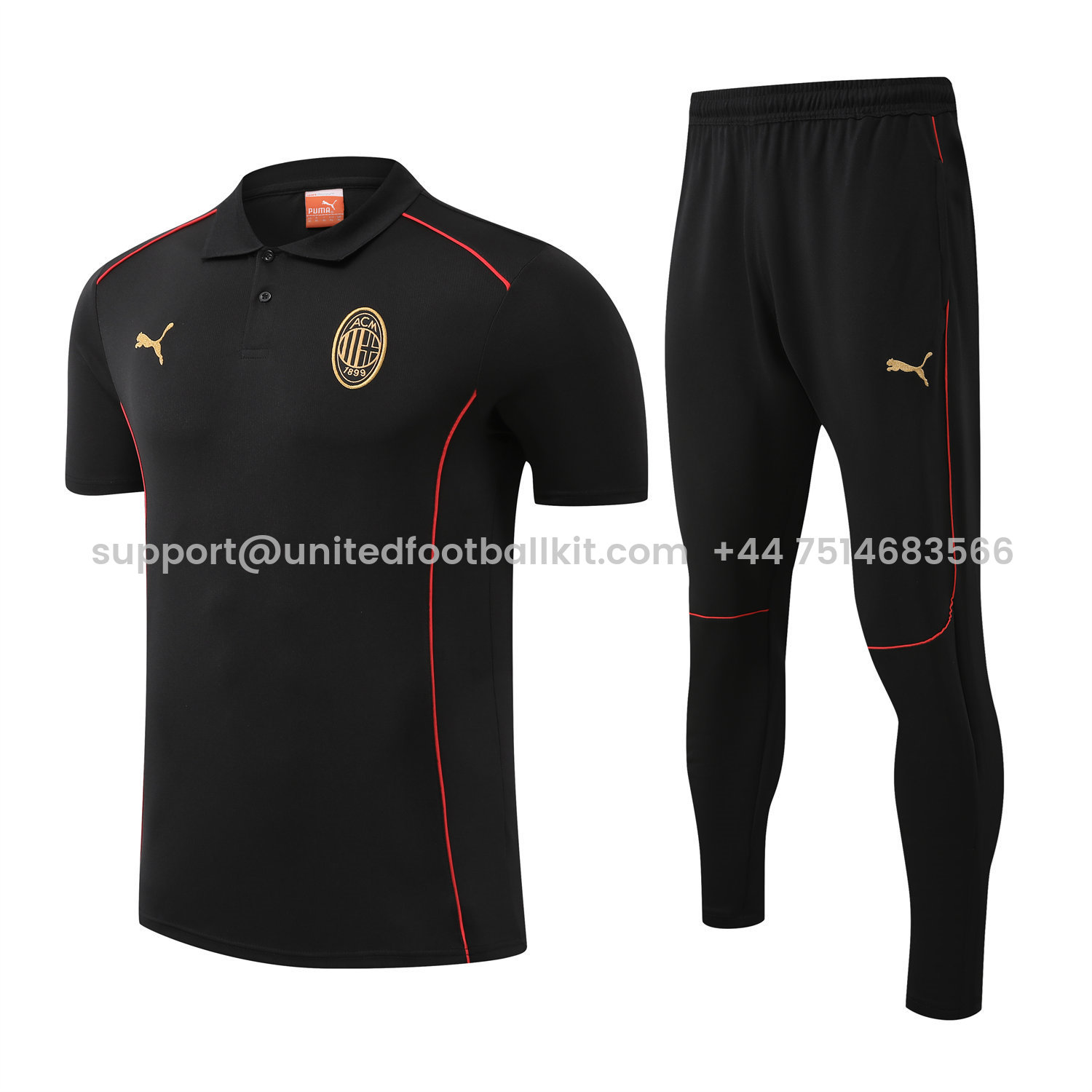 Unitedfootballkit.com | AC Milan 25-26 POLO Short-Sleeve Training Set - Black Top and Pants -Customize Name, Number and Patch | Worldwide Shipping
