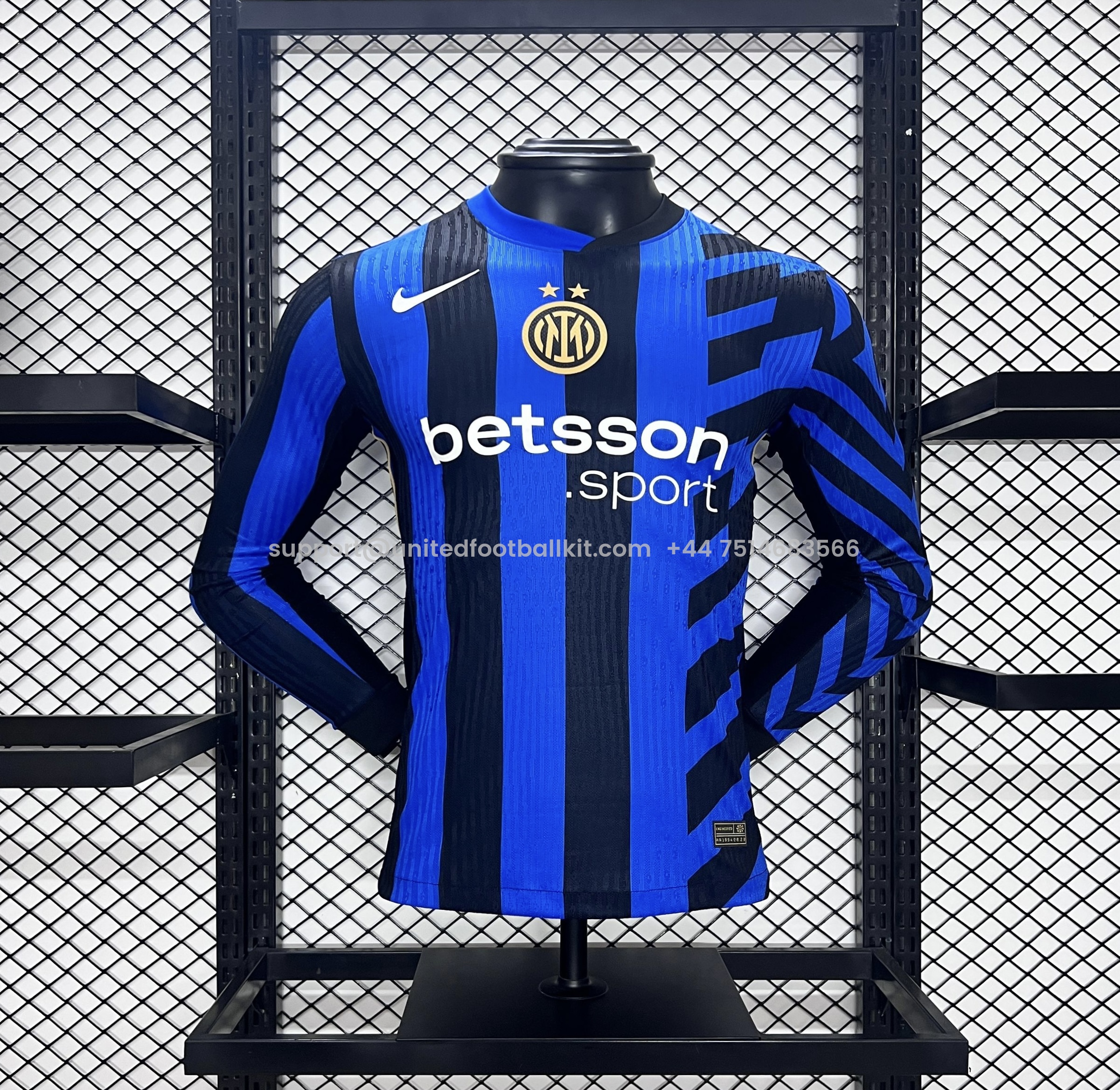 Unitedfootballkit.com | Inter Milan 24-25 Home Long Sleeve Jersey - Player Version -Customize Name, Number and Patch | Worldwide Shipping