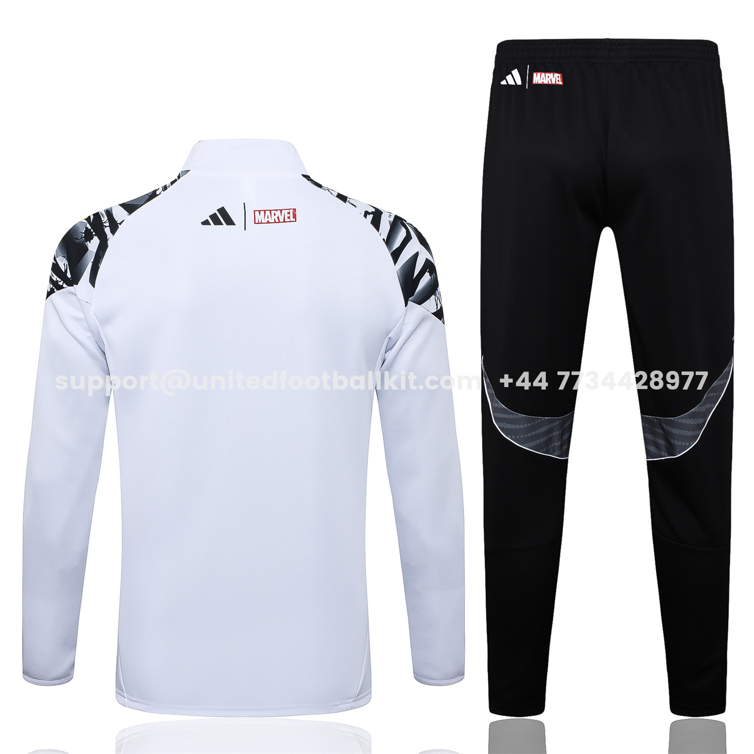 Unitedfootballkit.com | Real Madrid 25-26 Unsponsored Long Sleeve Training Set - White Top & Black Pants -Customize Name, Number and Patch | Worldwide Shipping