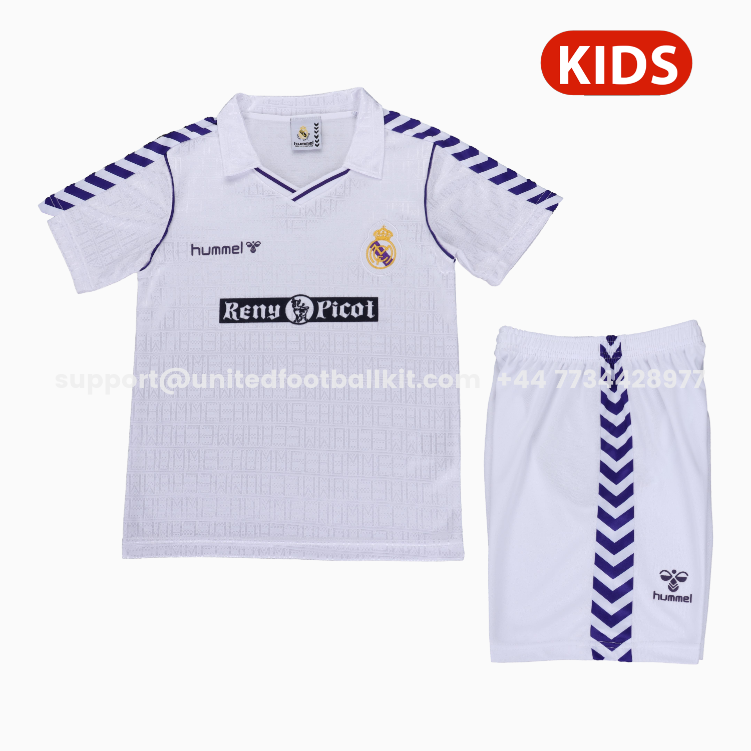 Unitedfootballkit.com | Retro Real Madrid 1988-90 Home Kids Kit -Customize Name, Number and Patch | Worldwide Shipping