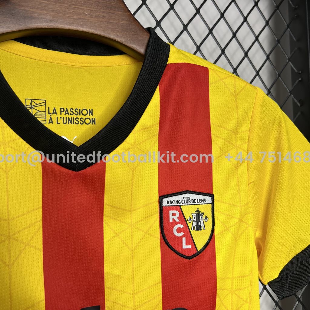Unitedfootballkit.com | RC Lens 24-25 Home Stadium Kids Kit -Customize Name, Number and Patch | Worldwide Shipping
