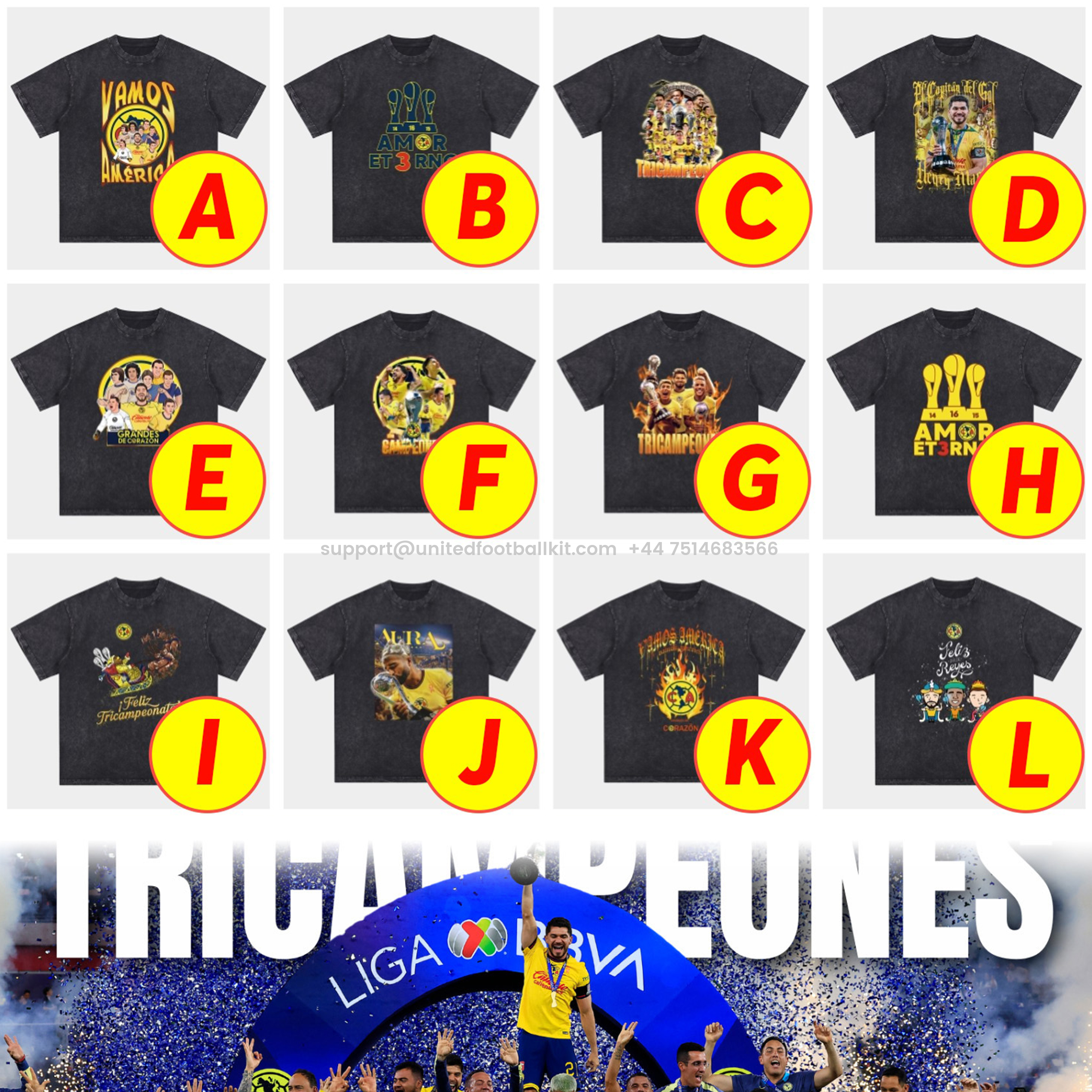 Unitedfootballkit.com | Club América Triple Championship Oversized Washed T-Shirt -Customize Name, Number and Patch | Worldwide Shipping