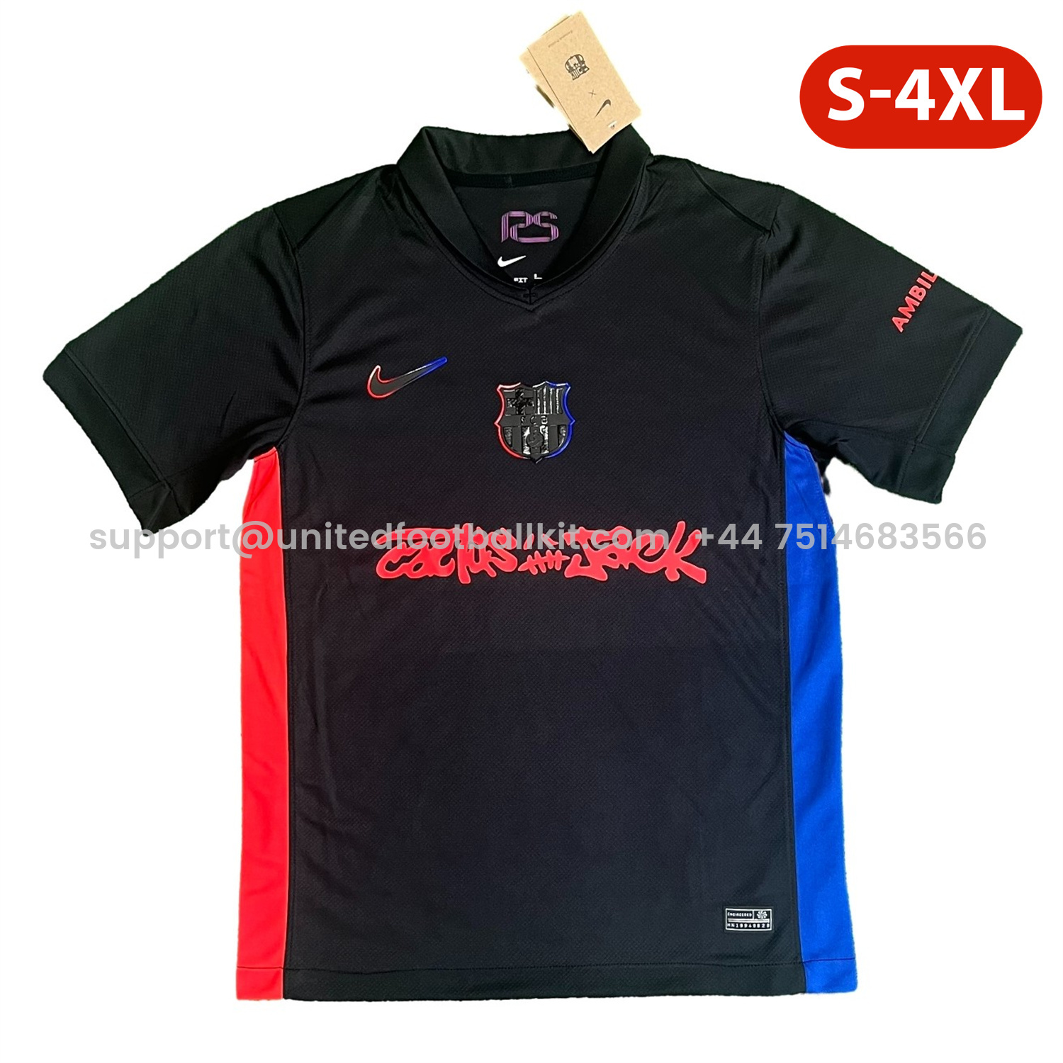 Unitedfootballkit.com | Barcelona x Travis Scott 24-25 Away Jersey with Red Logo - Fans Version -Customize Name, Number and Patch | Worldwide Shipping