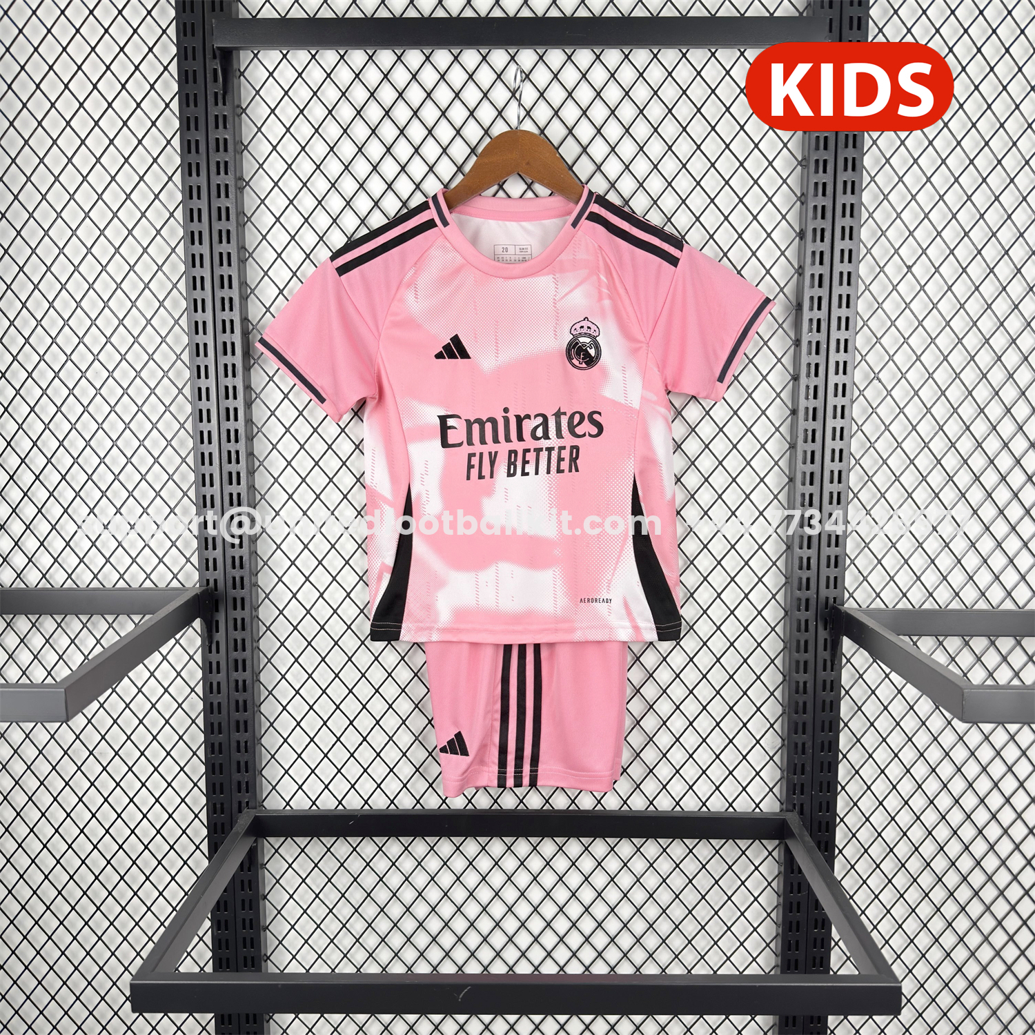 Unitedfootballkit.com | Real Madrid 26-27 Pink Special Kids Kit -Customize Name, Number and Patch | Worldwide Shipping