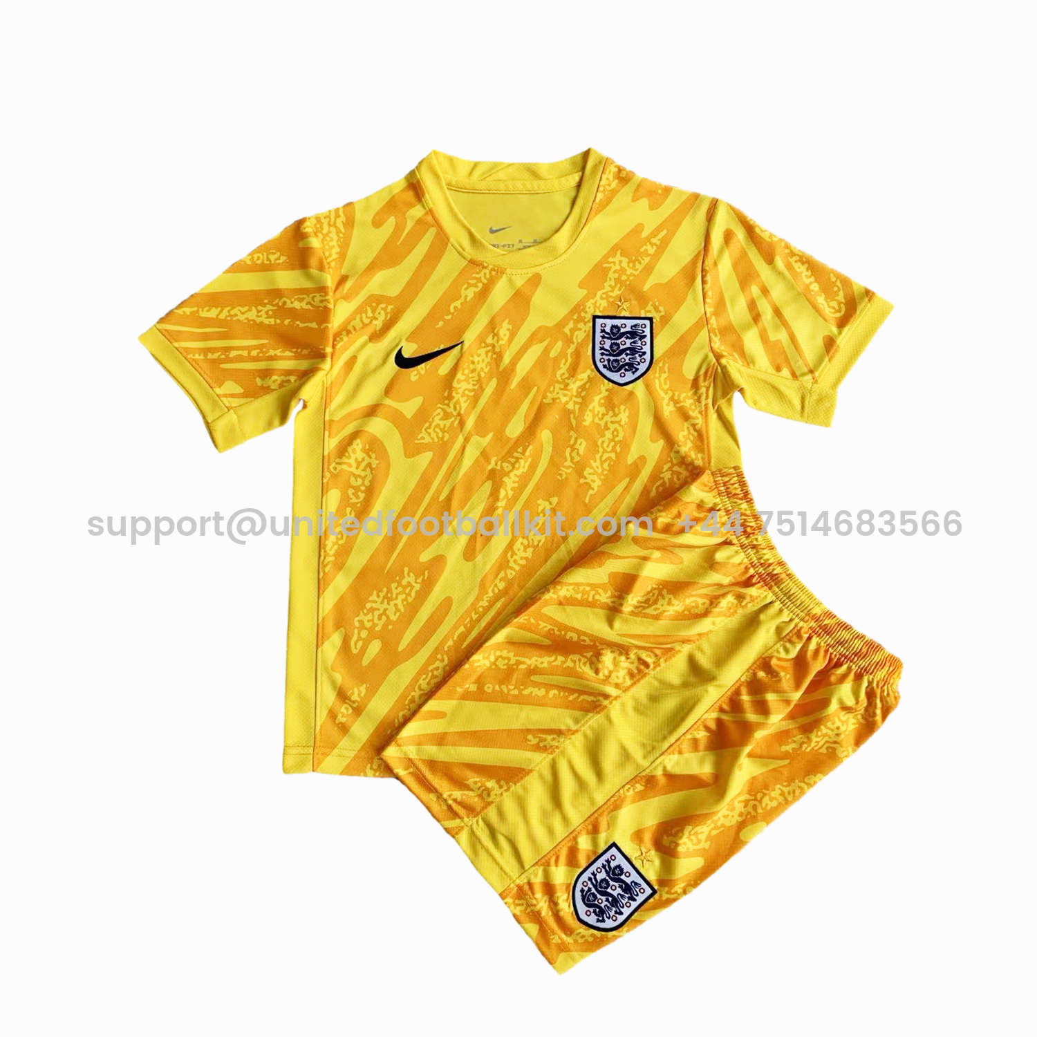 Unitedfootballkit.com | England 2024 Goalkeeper Kids Kit - Yellow -Customize Name, Number and Patch | Worldwide Shipping