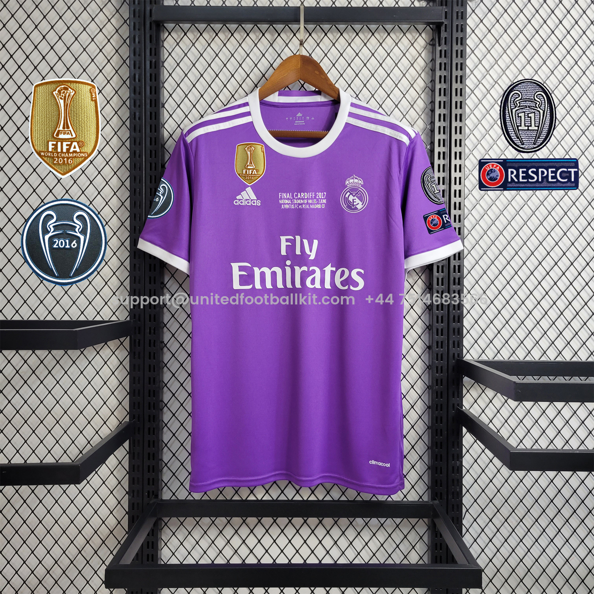 Unitedfootballkit.com | Retro Real Madrid 16-17 Away Jersey - Champions League Final Version -Customize Name, Number and Patch | Worldwide Shipping