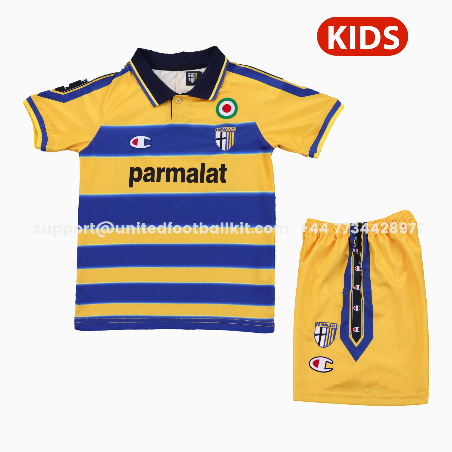 Unitedfootballkit.com | Retro Parma 1999-00 Home Kids Kit -Customize Name, Number and Patch | Worldwide Shipping