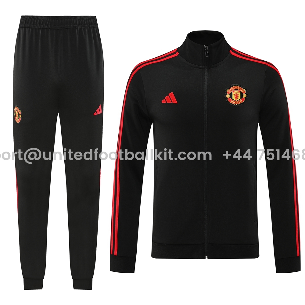 Unitedfootballkit.com | Manchester United 24-25 Jacket Training Tracksuit - Black -Customize Name, Number and Patch | Worldwide Shipping