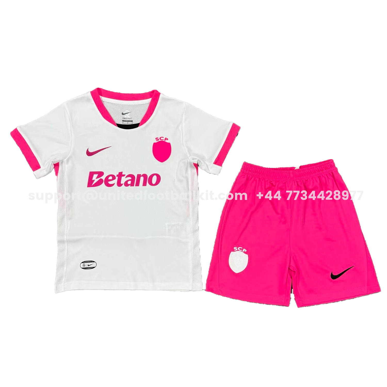 Unitedfootballkit.com | Sporting CP 25-26 Pink And White Special Kids Kit -Customize Name, Number and Patch | Worldwide Shipping