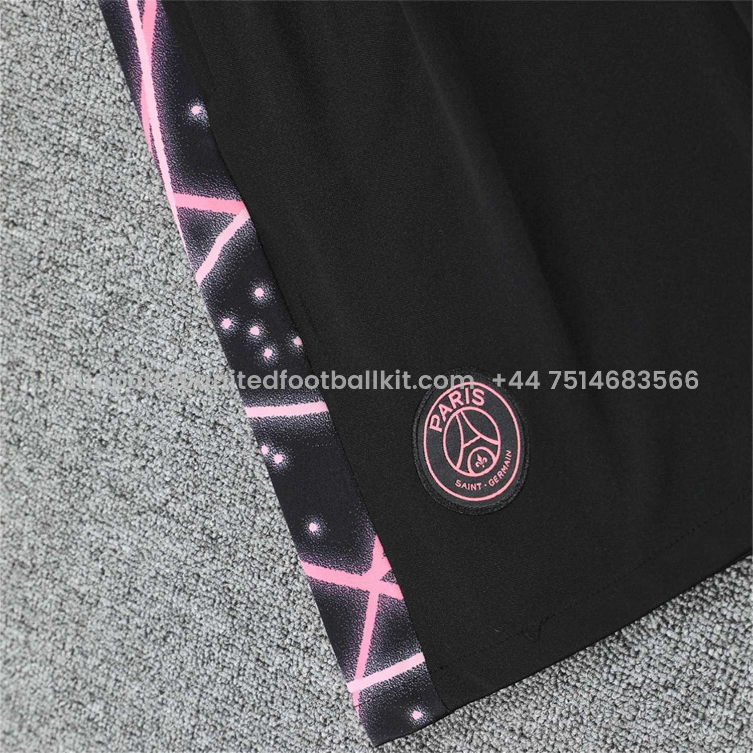 Unitedfootballkit.com | Paris Saint-Germain PSG 25-26 Short-Sleeve Training Set - Pink Fluorescent Rays Black Top & Black Shorts -Customize Name, Number and Patch | Worldwide Shipping