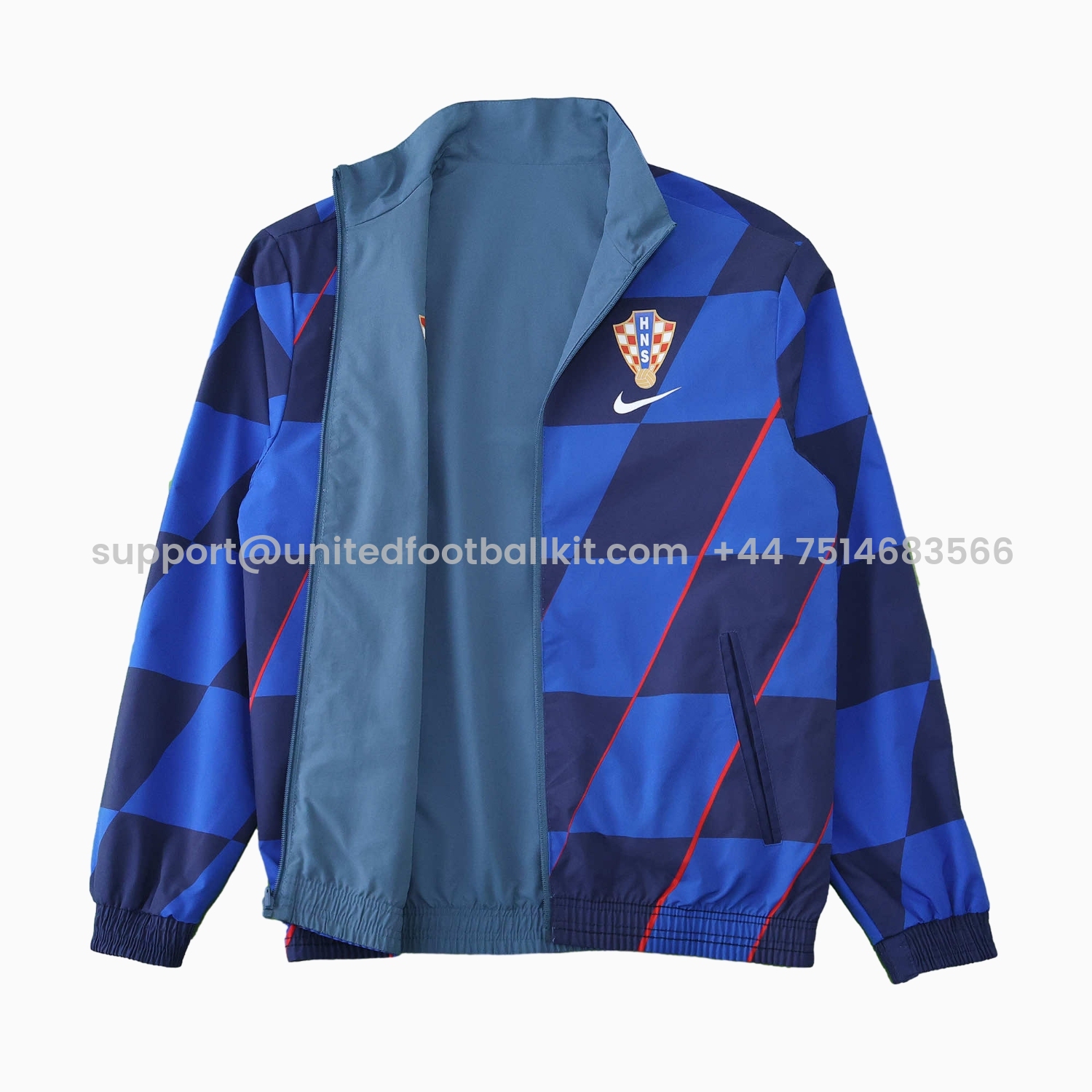 Unitedfootballkit.com | Croatia 24-25 Away Style Double Sided Reversible Windbreaker - Blue -Customize Name, Number and Patch | Worldwide Shipping
