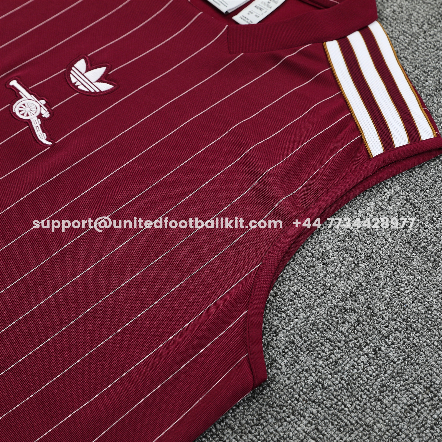 Unitedfootballkit.com | Arsenal 25-26 Retro Style Vest Training Set - Burgundy With White Stripes Top & Pants -Customize Name, Number and Patch | Worldwide Shipping