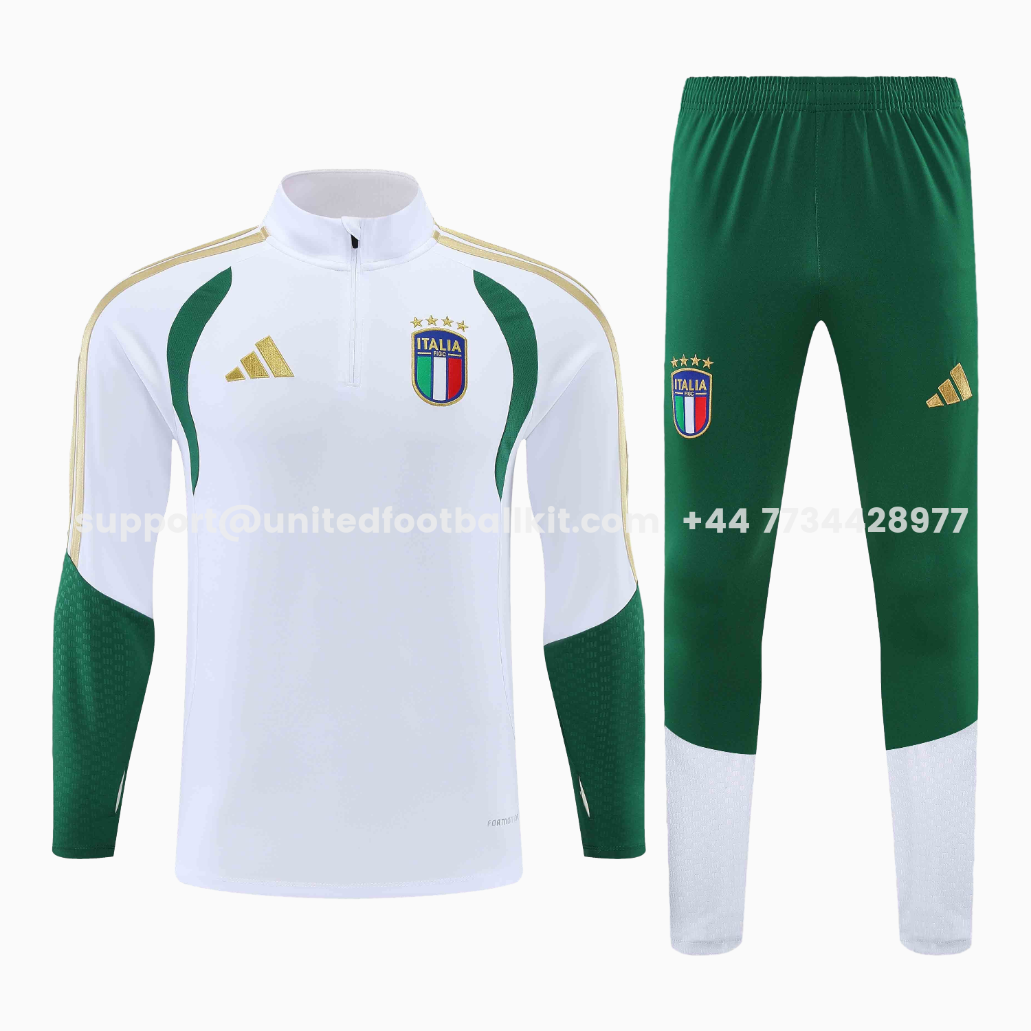 Unitedfootballkit.com | Italy 2026 Kids Long Sleeve Training Set - White Top & Pants -Customize Name, Number and Patch | Worldwide Shipping