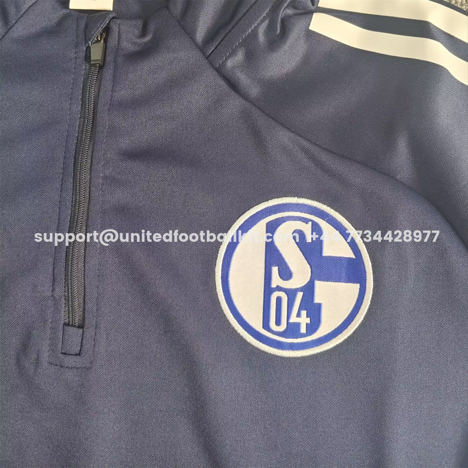 Unitedfootballkit.com | Schalke 04 25-26 Long Sleeve Training Set - Deep Blue Top & Deep Blue Pants -Customize Name, Number and Patch | Worldwide Shipping