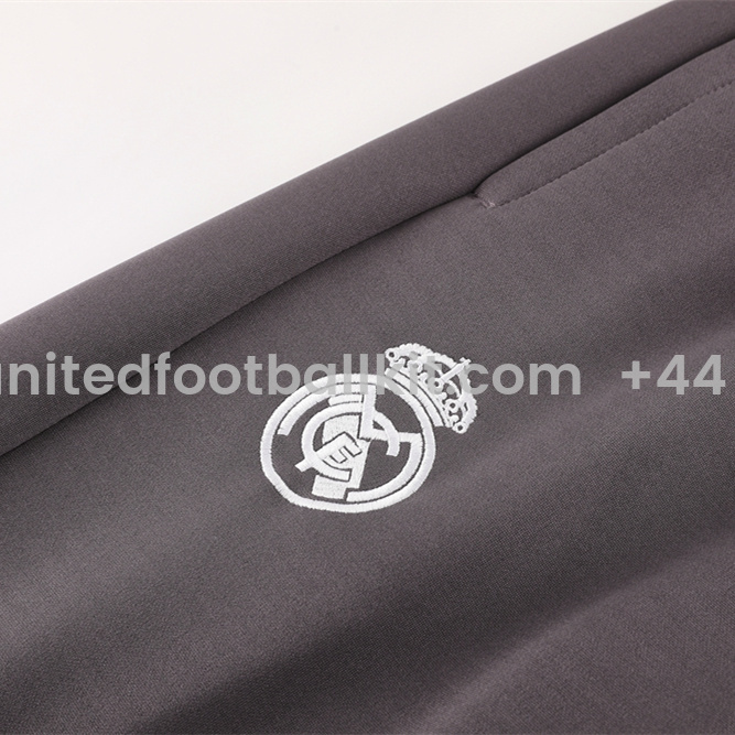Unitedfootballkit.com | Real Madrid 24-25 Trefoil Vintage Jacket Training Tracksuit - Grey -Customize Name, Number and Patch | Worldwide Shipping