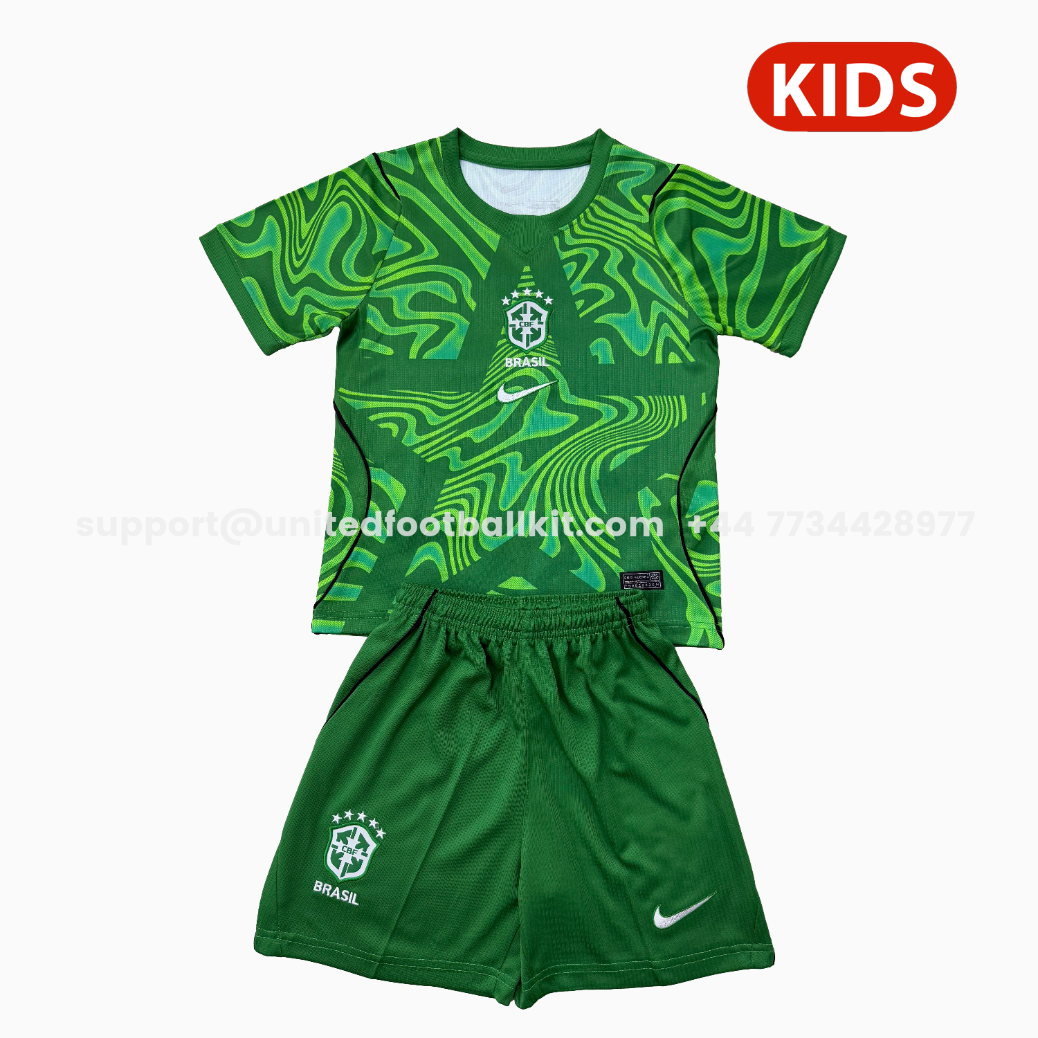 Unitedfootballkit.com | Brazil 2026 Green Goalkeeper Kids Kit -Customize Name, Number and Patch | Worldwide Shipping