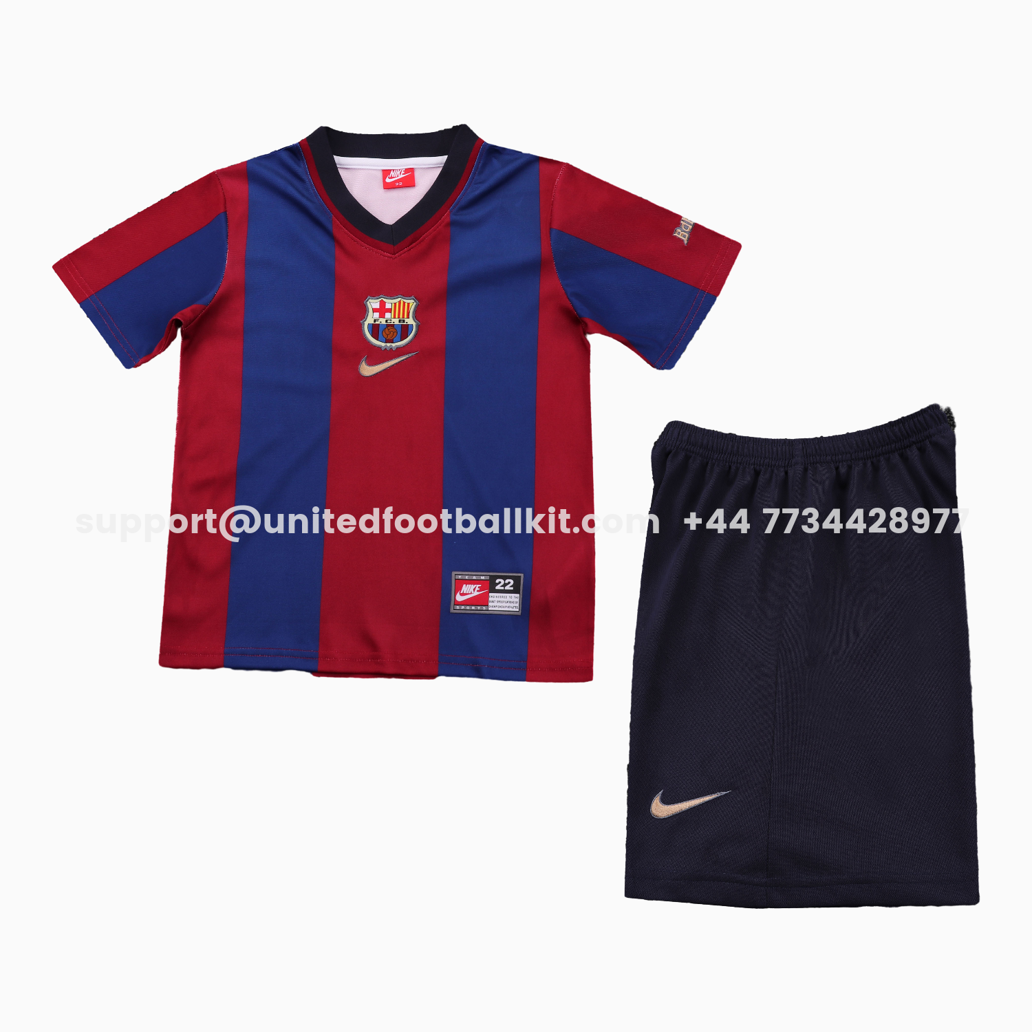 Unitedfootballkit.com | Retro Barcelona 1998-99 Home Kids Kit -Customize Name, Number and Patch | Worldwide Shipping