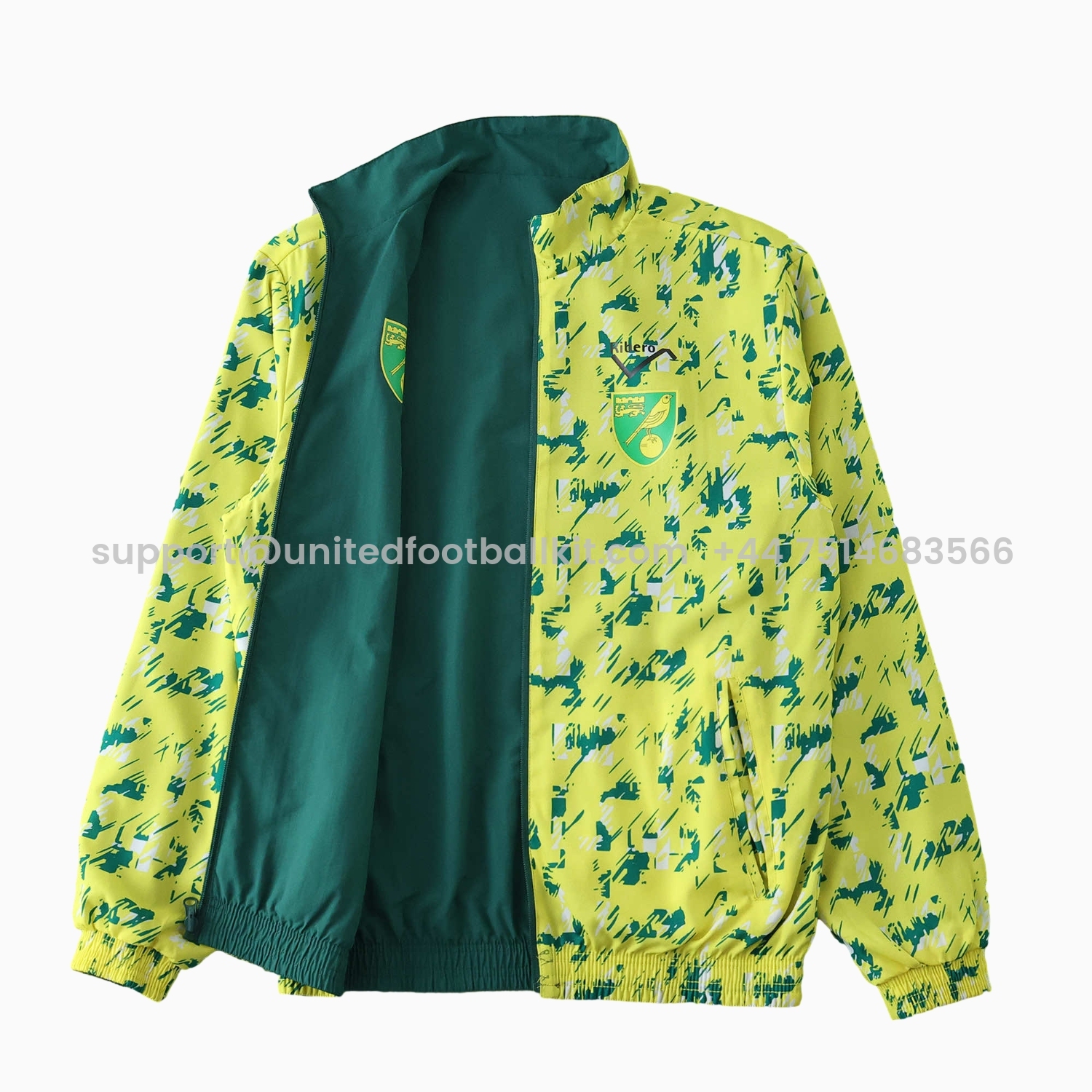 Unitedfootballkit.com | Norwich City 1992-94 Retro Style Double Sided Reversible Windbreaker - Green & Yellow -Customize Name, Number and Patch | Worldwide Shipping