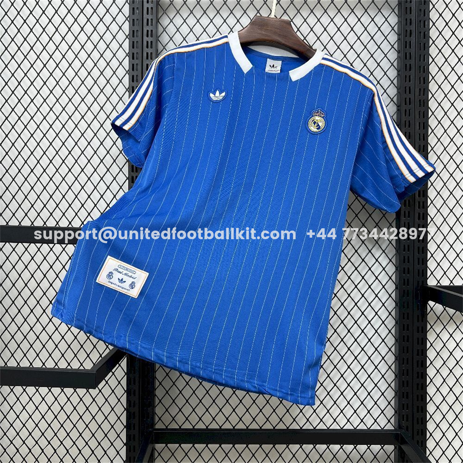 Unitedfootballkit.com | Real Madrid 25-26 Trefoil White Lines Blue Travel Jersey - Fans Version -Customize Name, Number and Patch | Worldwide Shipping