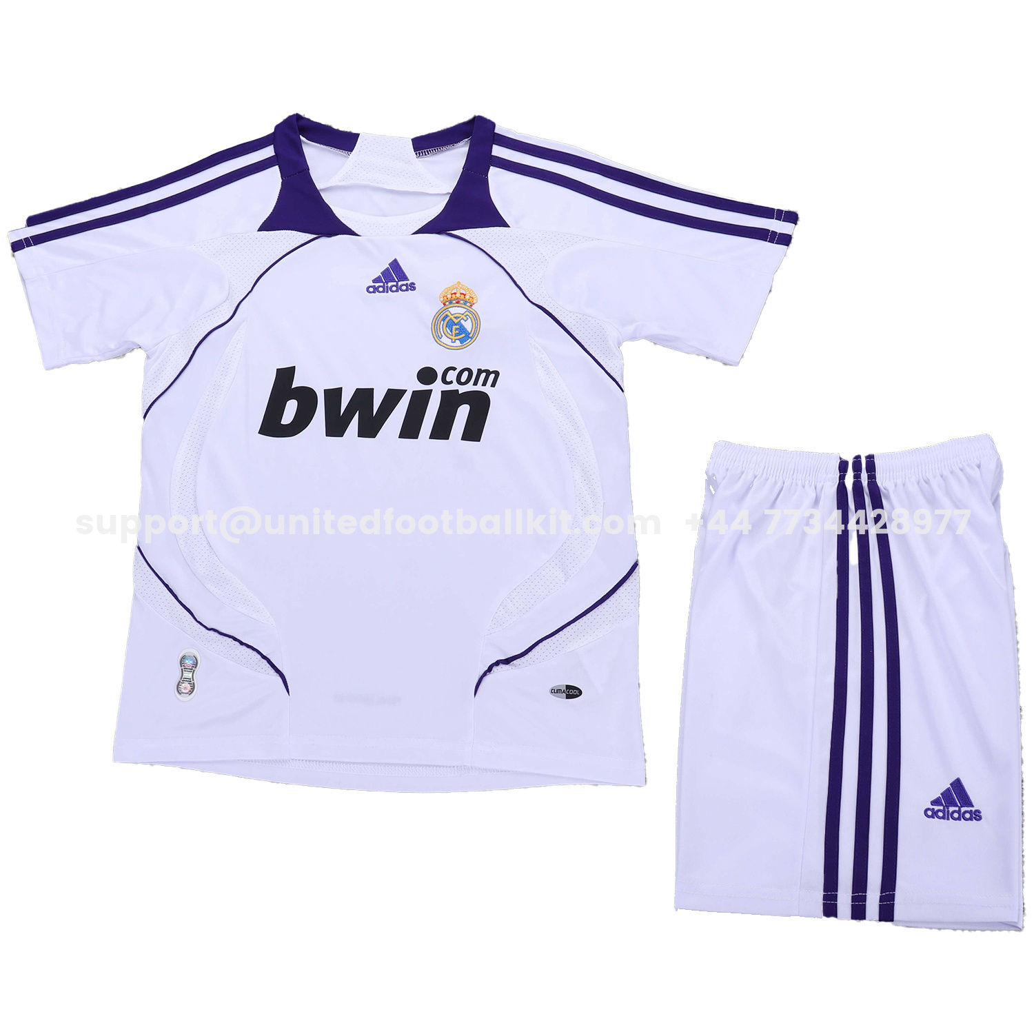 Unitedfootballkit.com | Retro Real Madrid 2007-08 Home Kids Kit -Customize Name, Number and Patch | Worldwide Shipping