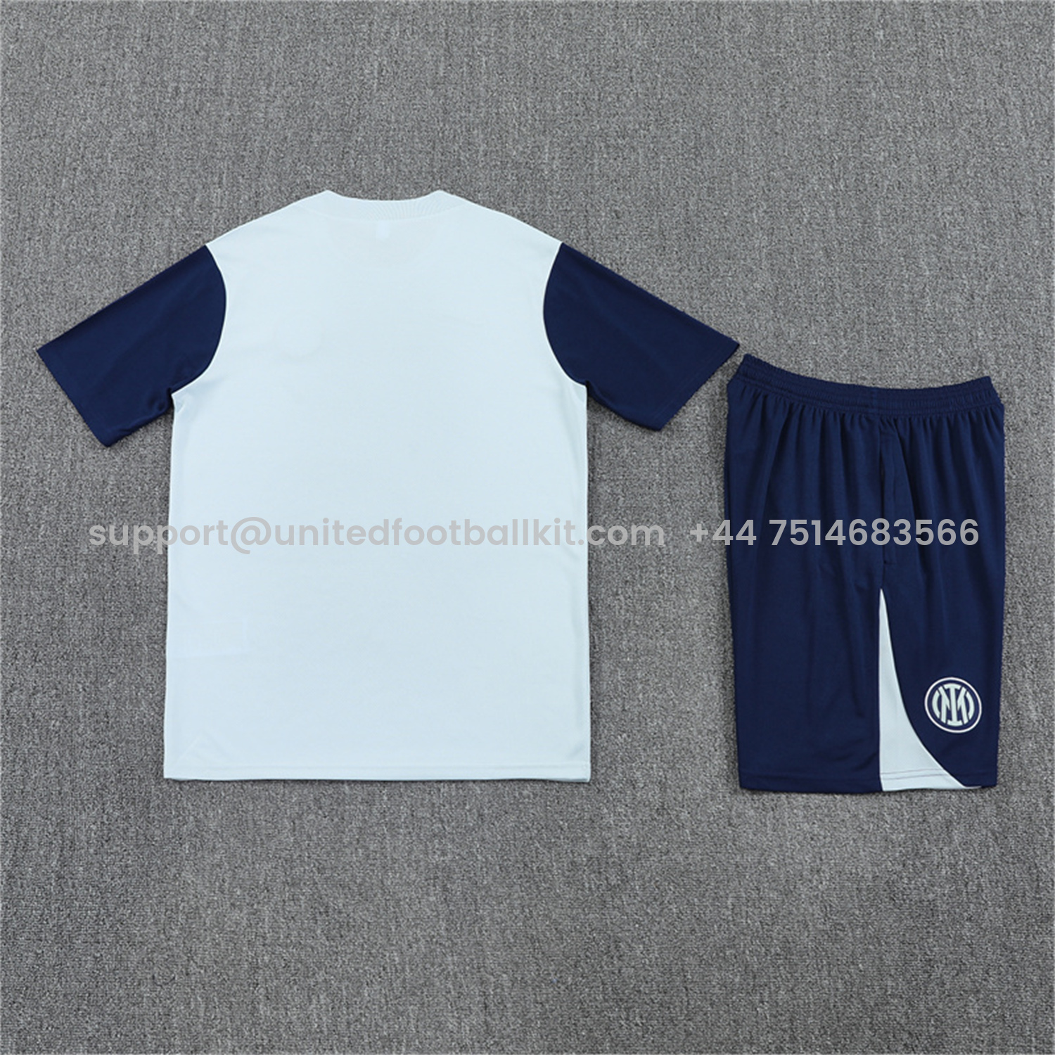 Unitedfootballkit.com | Inter Milan 25-26 Short-Sleeve Kids Training Set - Light Grey Top & Blue Shorts -Customize Name, Number and Patch | Worldwide Shipping