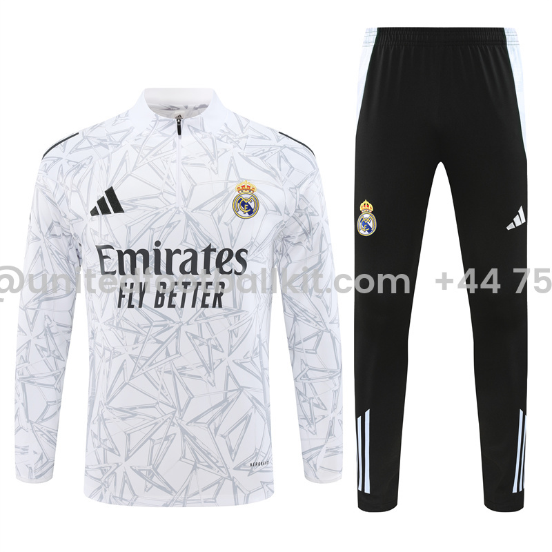Unitedfootballkit.com | Real Madrid 24-25 Long Sleeve Training Set - White Camouflage -Customize Name, Number and Patch | Worldwide Shipping