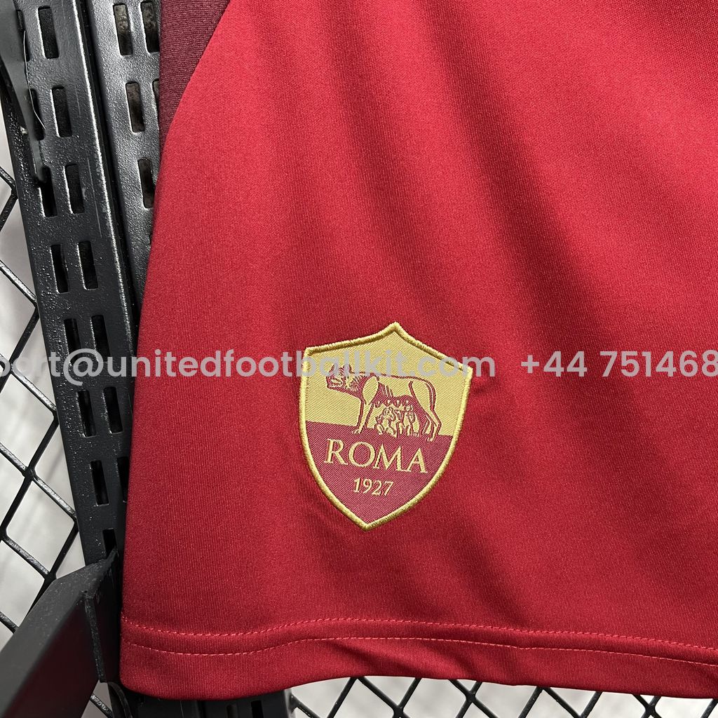 Unitedfootballkit.com | AS Roma 24-25 Home Stadium Shorts - Fans Version -Customize Name, Number and Patch | Worldwide Shipping