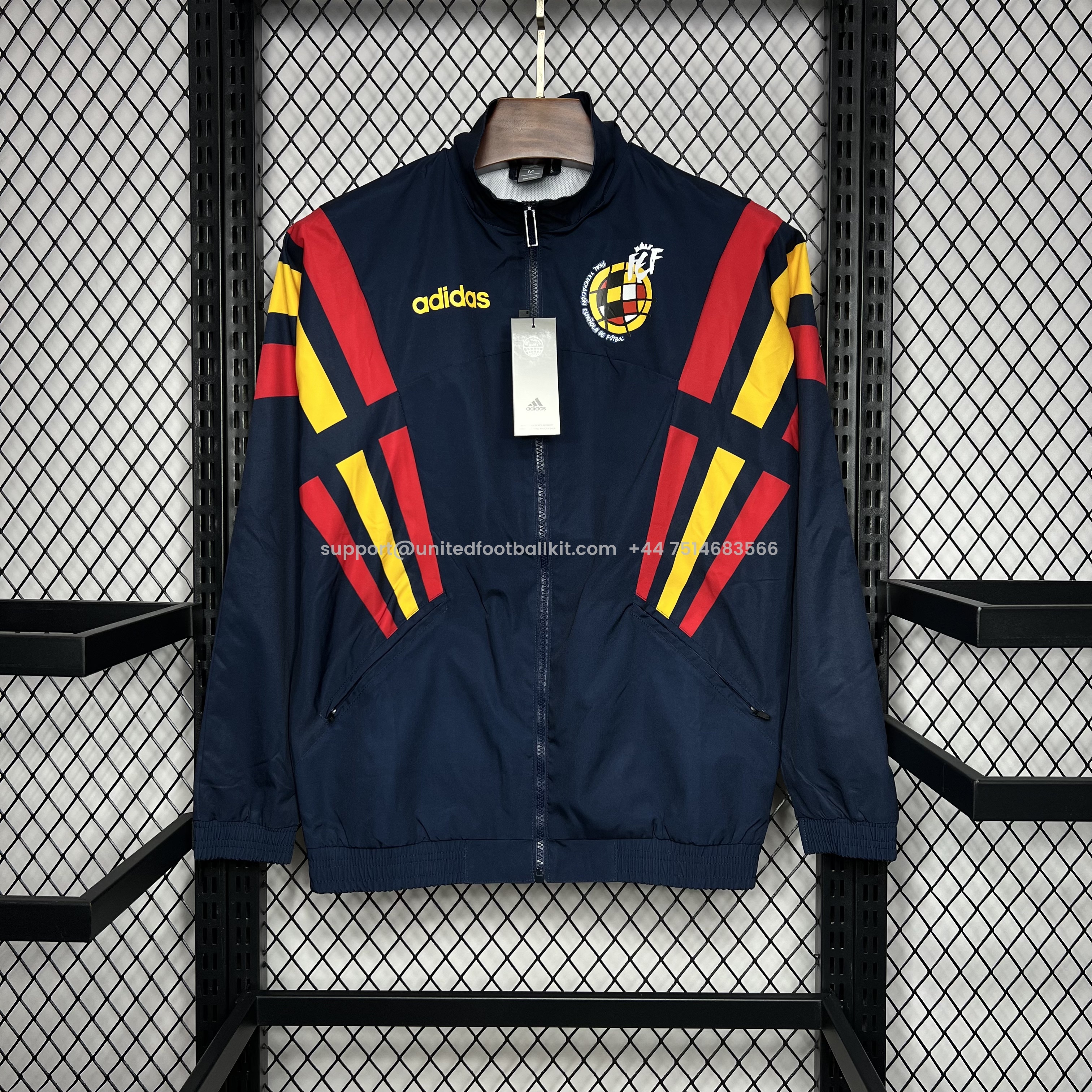 Unitedfootballkit.com | Spain 2024 Retro Style Player Windbreaker Jacket - Deep Blue -Customize Name, Number and Patch | Worldwide Shipping