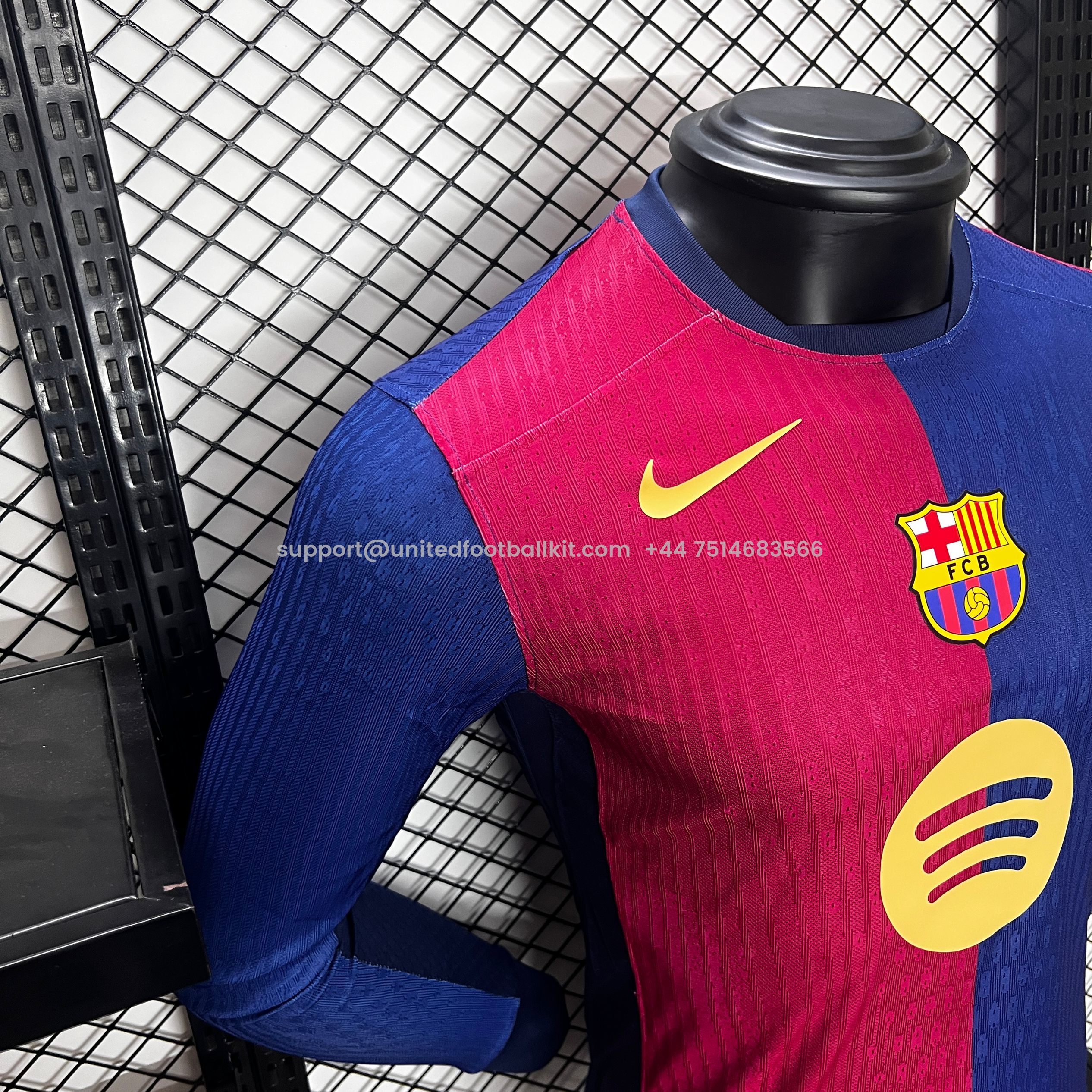 Unitedfootballkit.com | Barcelona 24-25 Home Long Sleeve Jersey with Big Logo - Player Version -Customize Name, Number and Patch | Worldwide Shipping