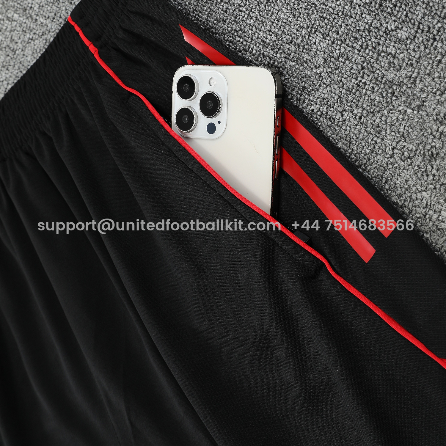 Unitedfootballkit.com | Manchester United 25-26 Short-Sleeve Training Set - Red Black Blocks White Top & Black Shorts -Customize Name, Number and Patch | Worldwide Shipping