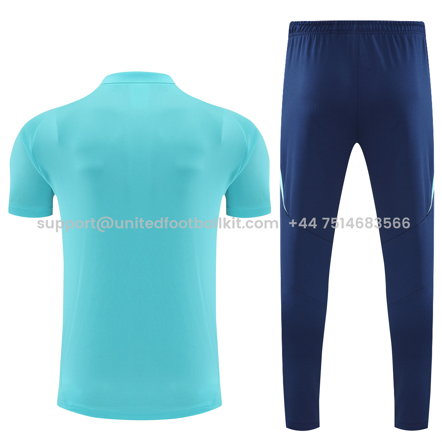 Unitedfootballkit.com | Arsenal 25-26 POLO Short-Sleeve Training Set - Cyan Top and Deep Blue Pants -Customize Name, Number and Patch | Worldwide Shipping