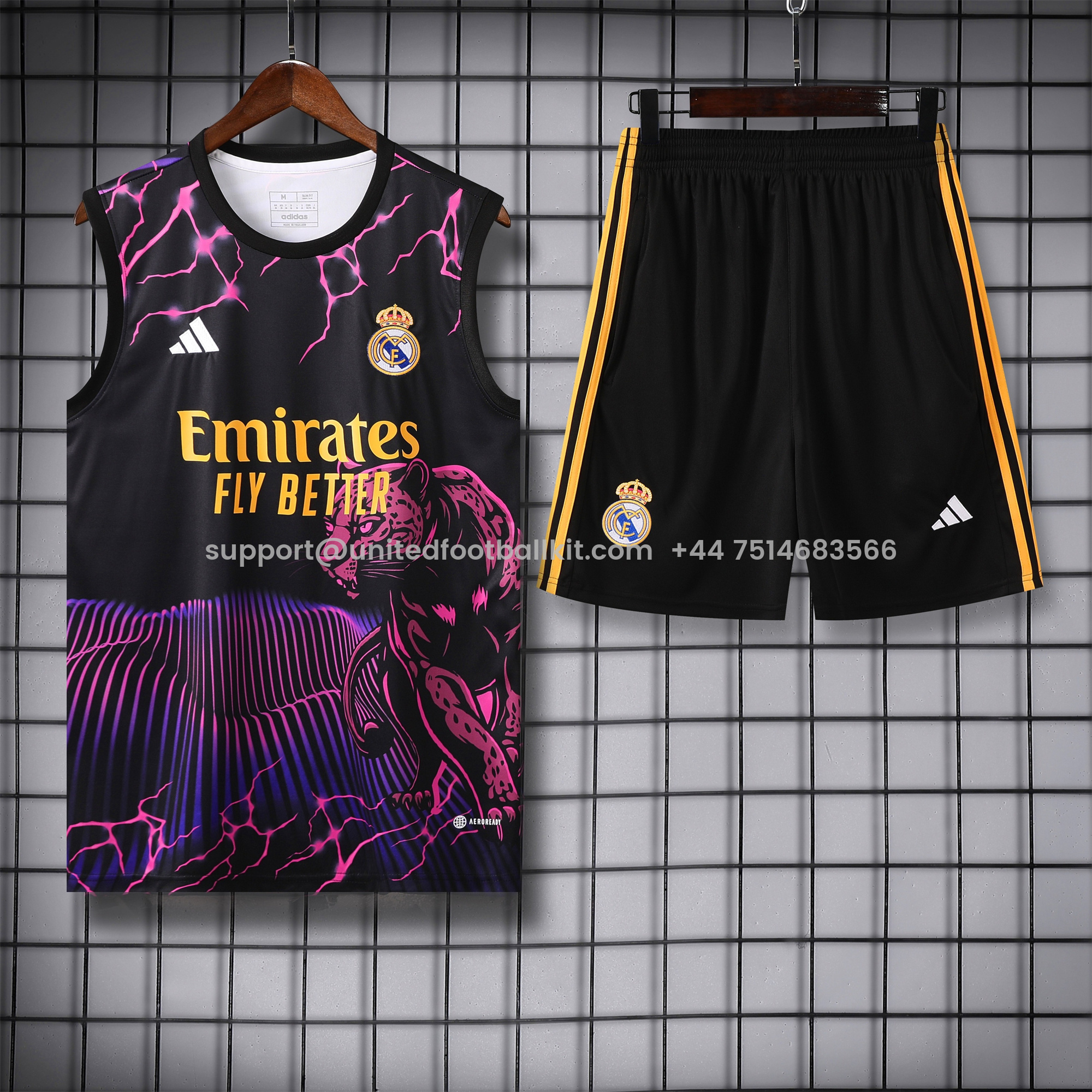 Unitedfootballkit.com | Real Madrid 24-25 Vest Training Set - Purple & Black Leopard -Customize Name, Number and Patch | Worldwide Shipping