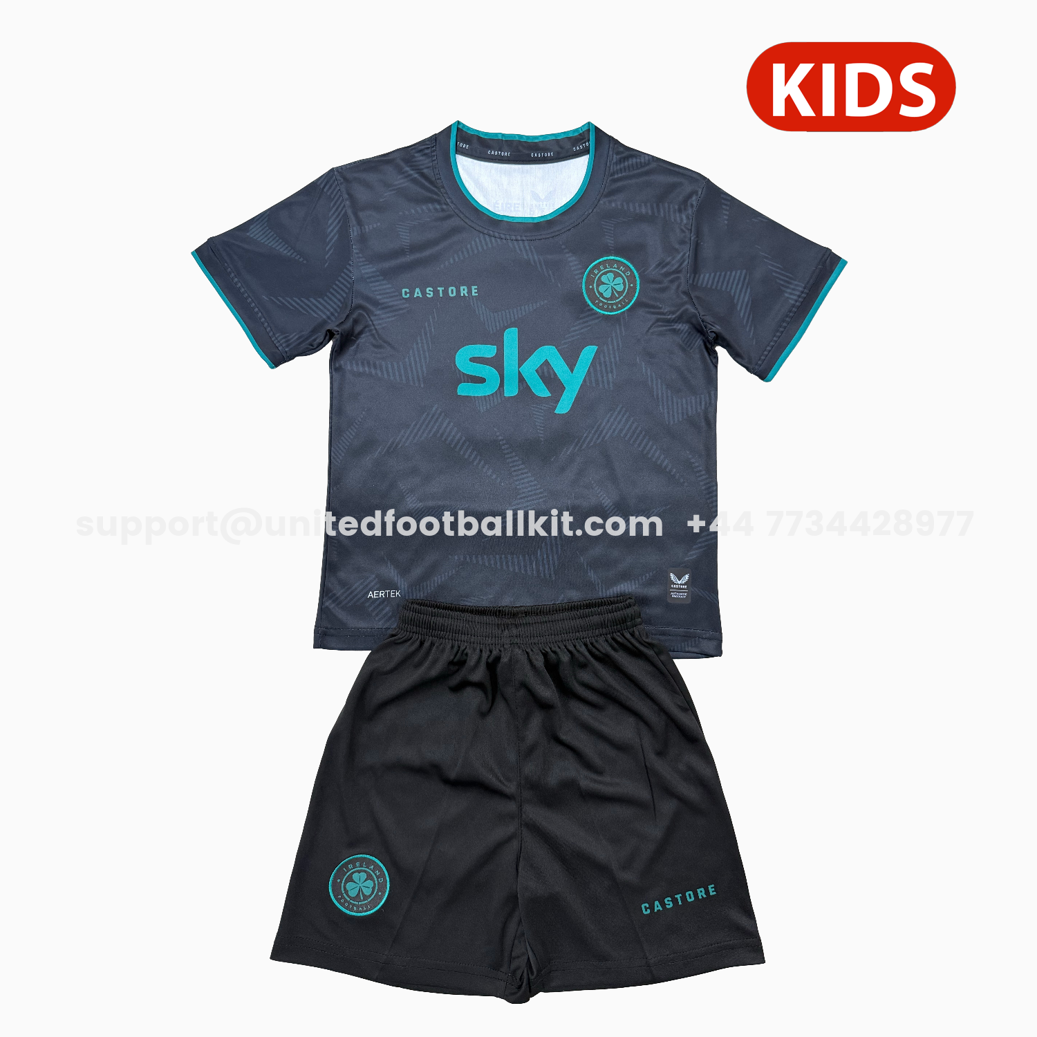 Unitedfootballkit.com | Ireland 25-26 Grey Concept Kids Kit -Customize Name, Number and Patch | Worldwide Shipping