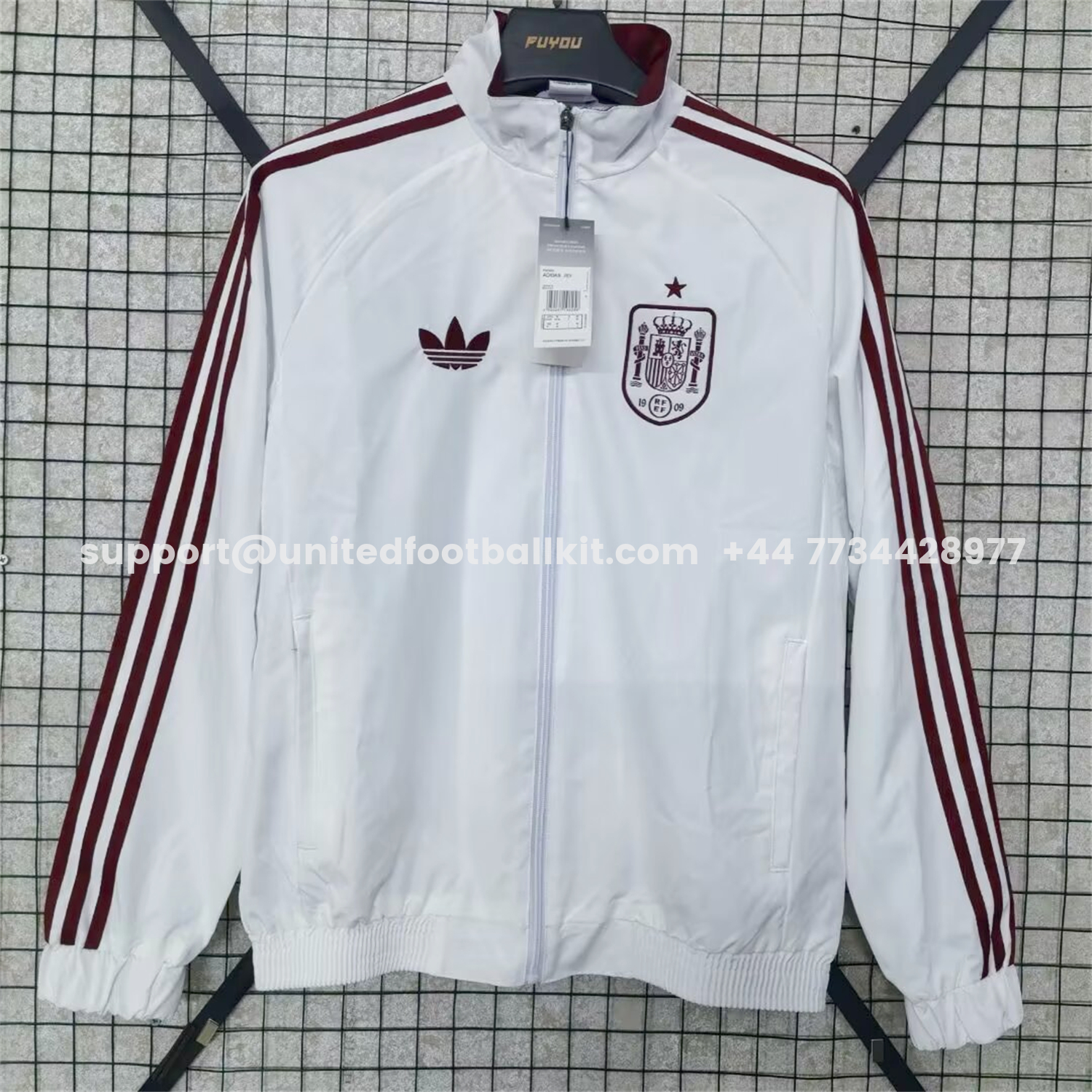 Unitedfootballkit.com | Spain 2026 Windbreaker Jacket - White -Customize Name, Number and Patch | Worldwide Shipping