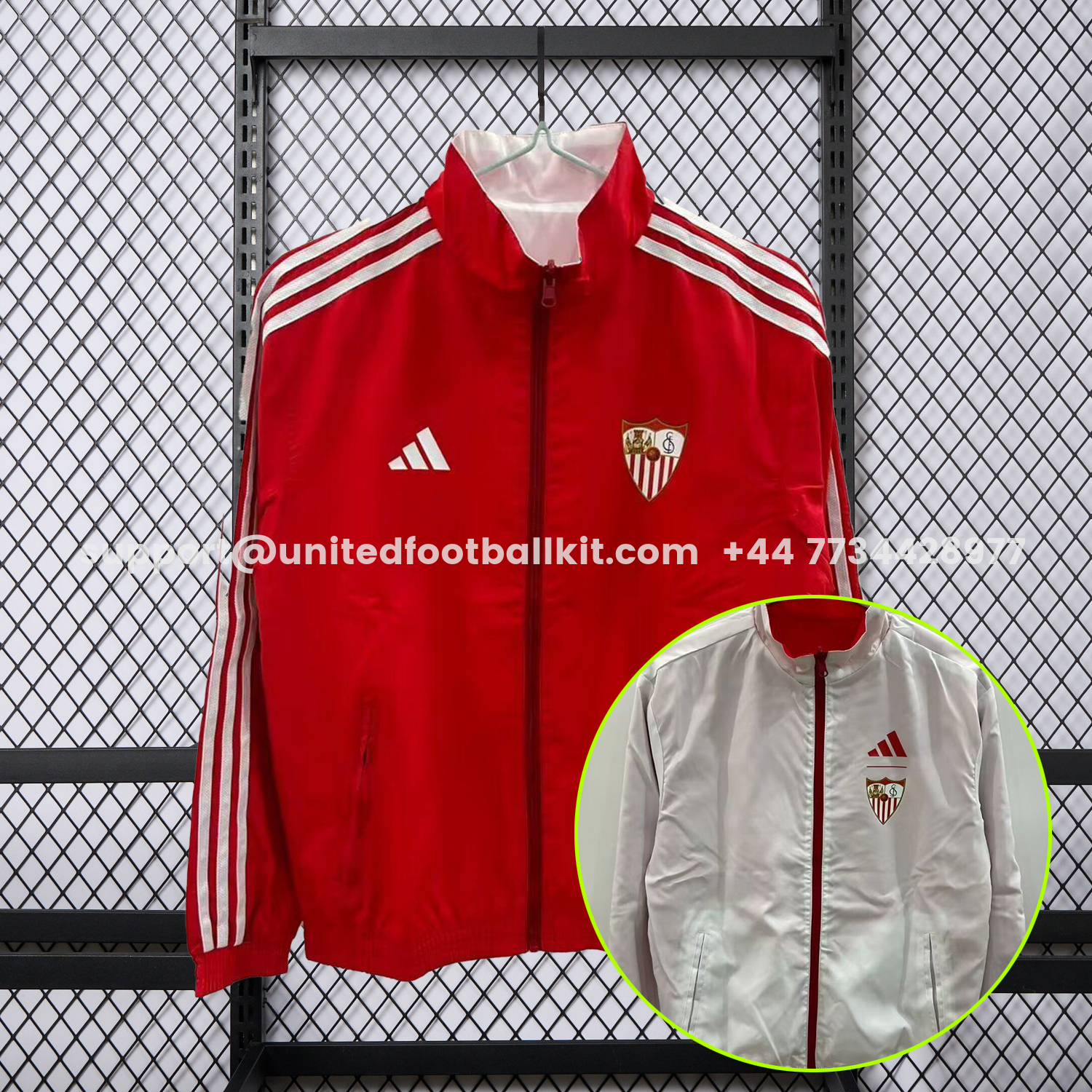 Unitedfootballkit.com | Sevilla 25-26 Double Sided Reversible Windbreaker - Red & White -Customize Name, Number and Patch | Worldwide Shipping