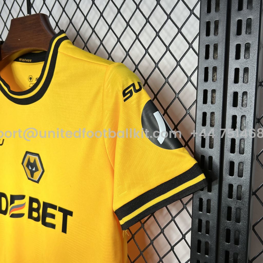 Unitedfootballkit.com | Wolverhampton Wanderers Wolves 24-25 Home Stadium Kids Kit -Customize Name, Number and Patch | Worldwide Shipping