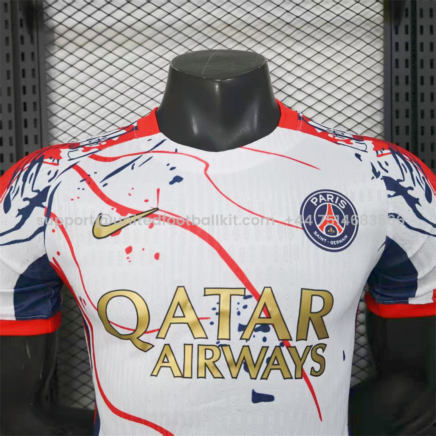 Unitedfootballkit.com | Paris Saint-Germain PSG 25-26 Red And Blue Lines White Special Jersey - Player Version -Customize Name, Number and Patch | Worldwide Shipping