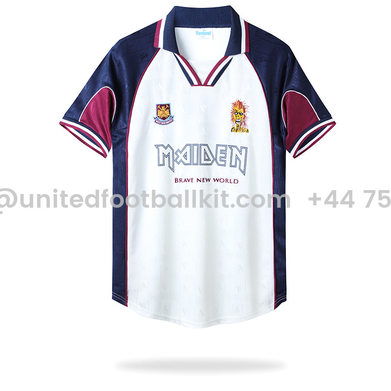 Unitedfootballkit.com | Retro Iron Maiden x West Ham 1999-01 Away Jersey -Customize Name, Number and Patch | Worldwide Shipping